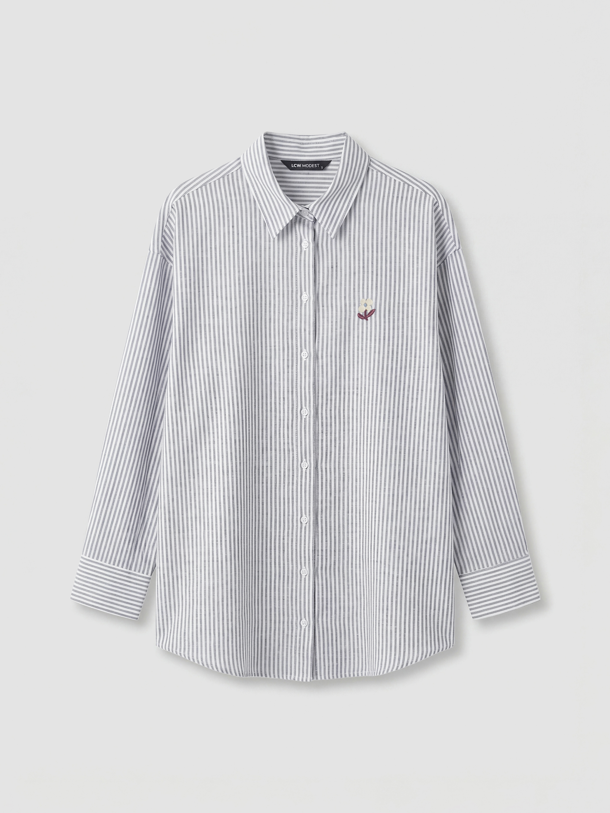 Lacivert Çizgili Poplin Kadın Gömlek Tunik-4