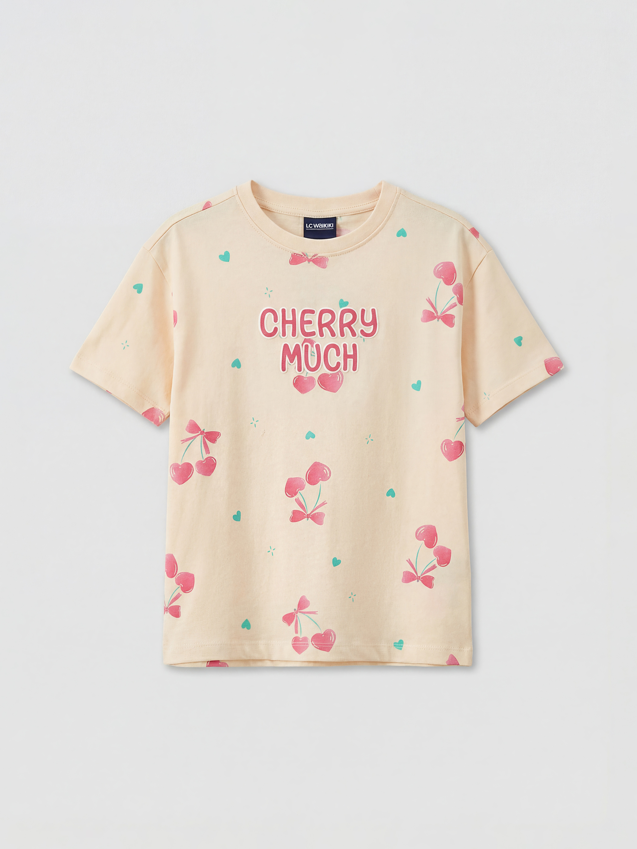 Bej Baskılı Kız Çocuk Şortlu Pijama Takımı-1