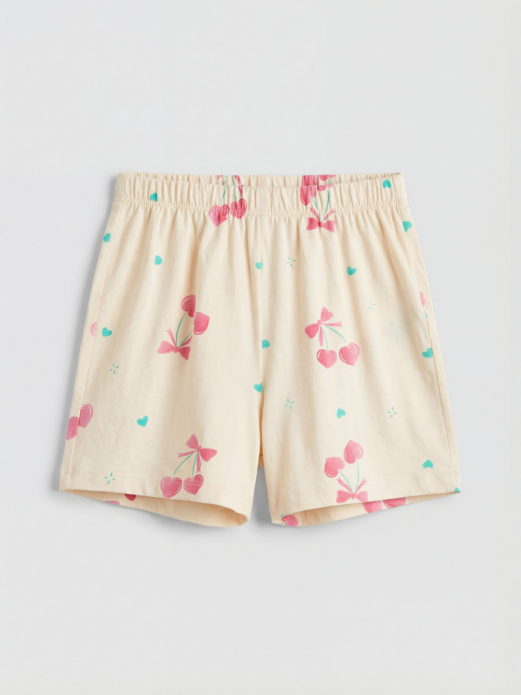 Bej Baskılı Kız Çocuk Şortlu Pijama Takımı-3