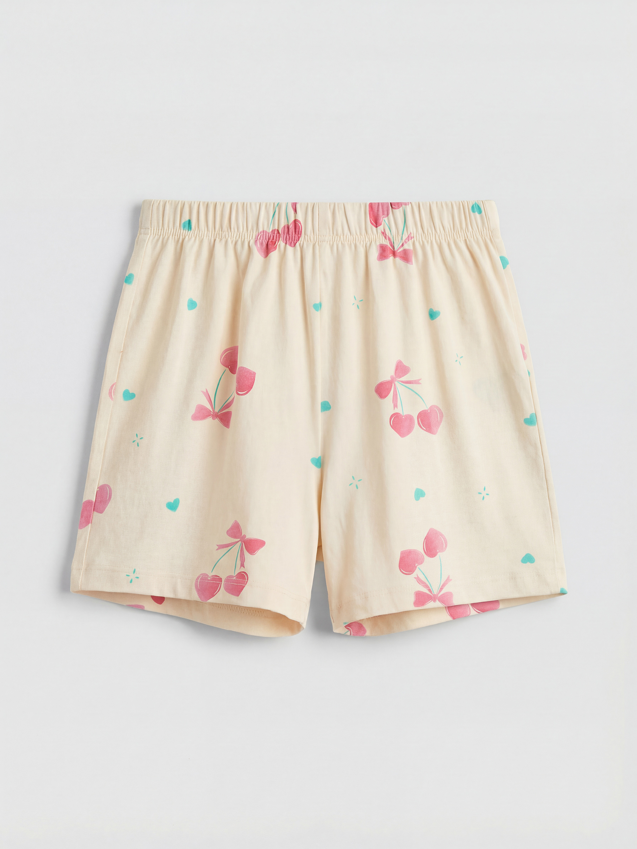 Bej Baskılı Kız Çocuk Şortlu Pijama Takımı-4