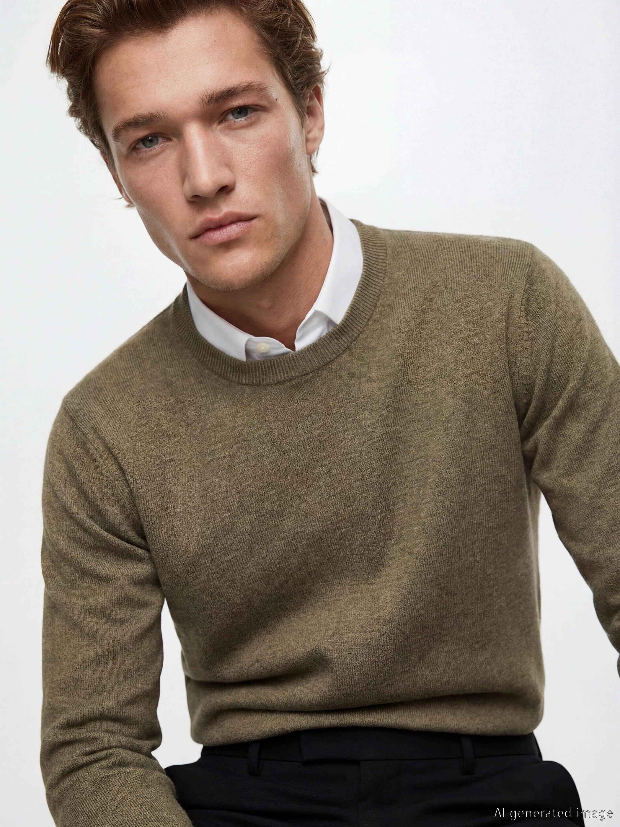 كنزة صوفية برقبة دائرية للرجال-6