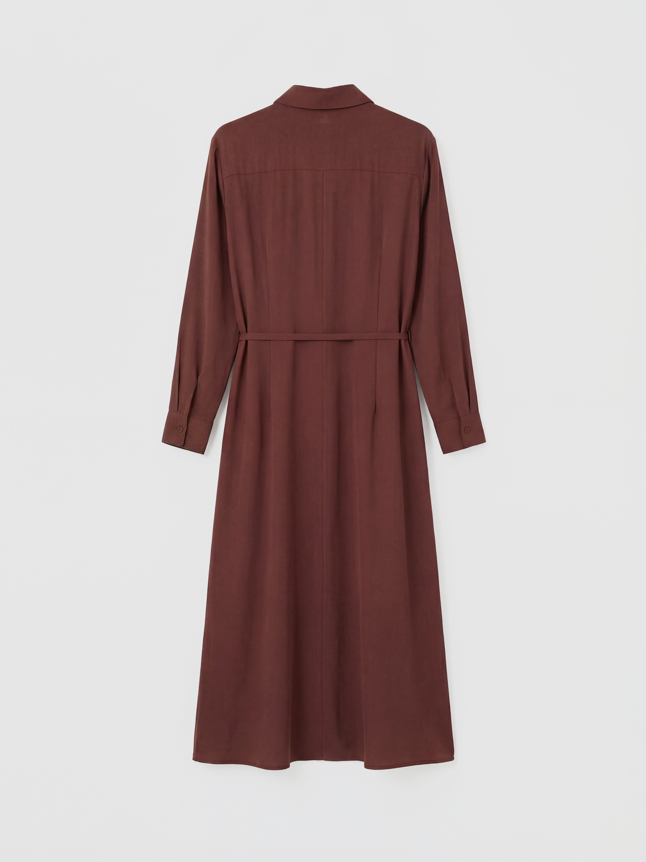 Kahverengi Kemerli Belden Oturtmalı Gömlek Elbise-1