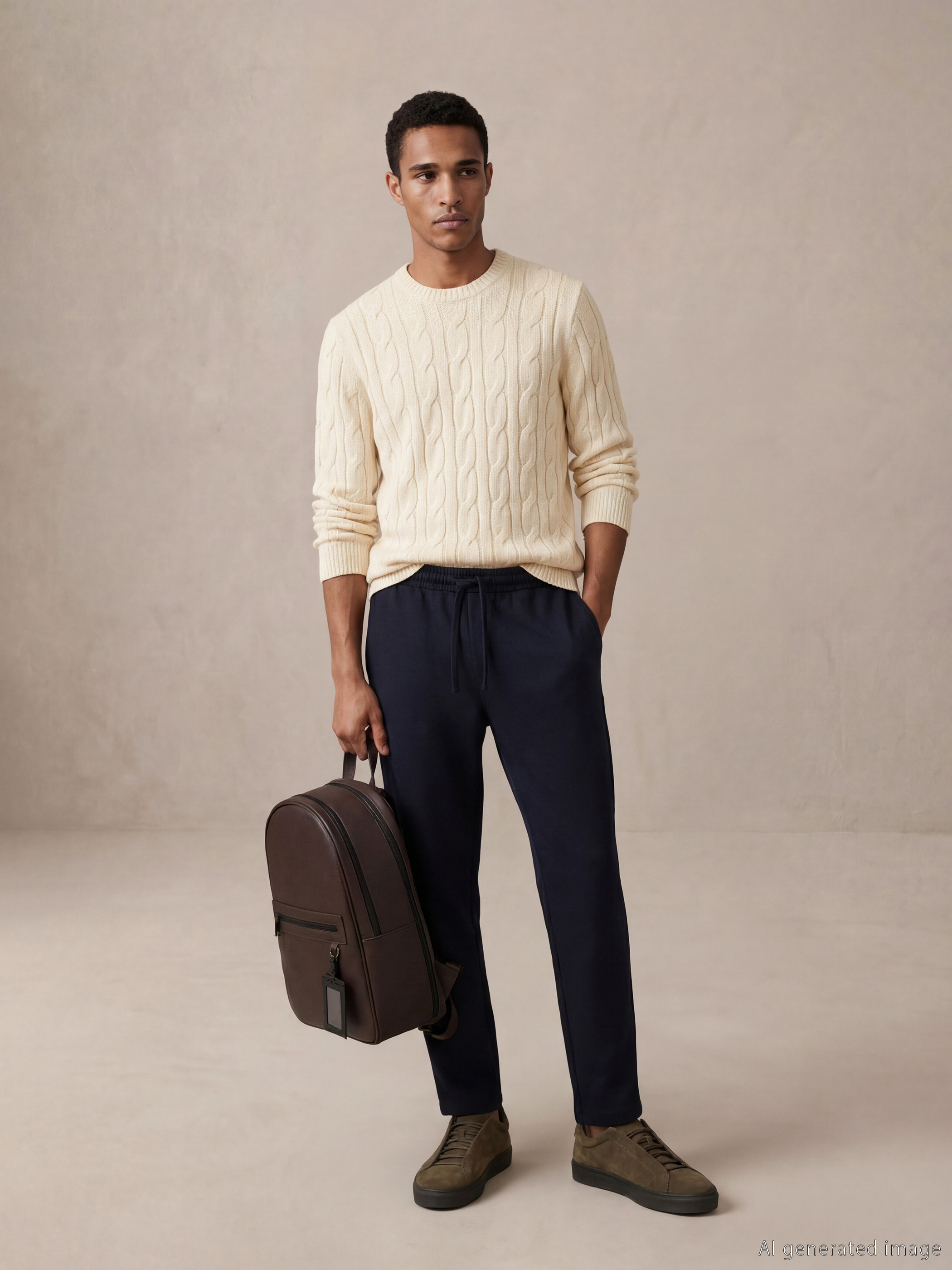 Crew Neck Cable Knit Men's Knitwear Sweater-1