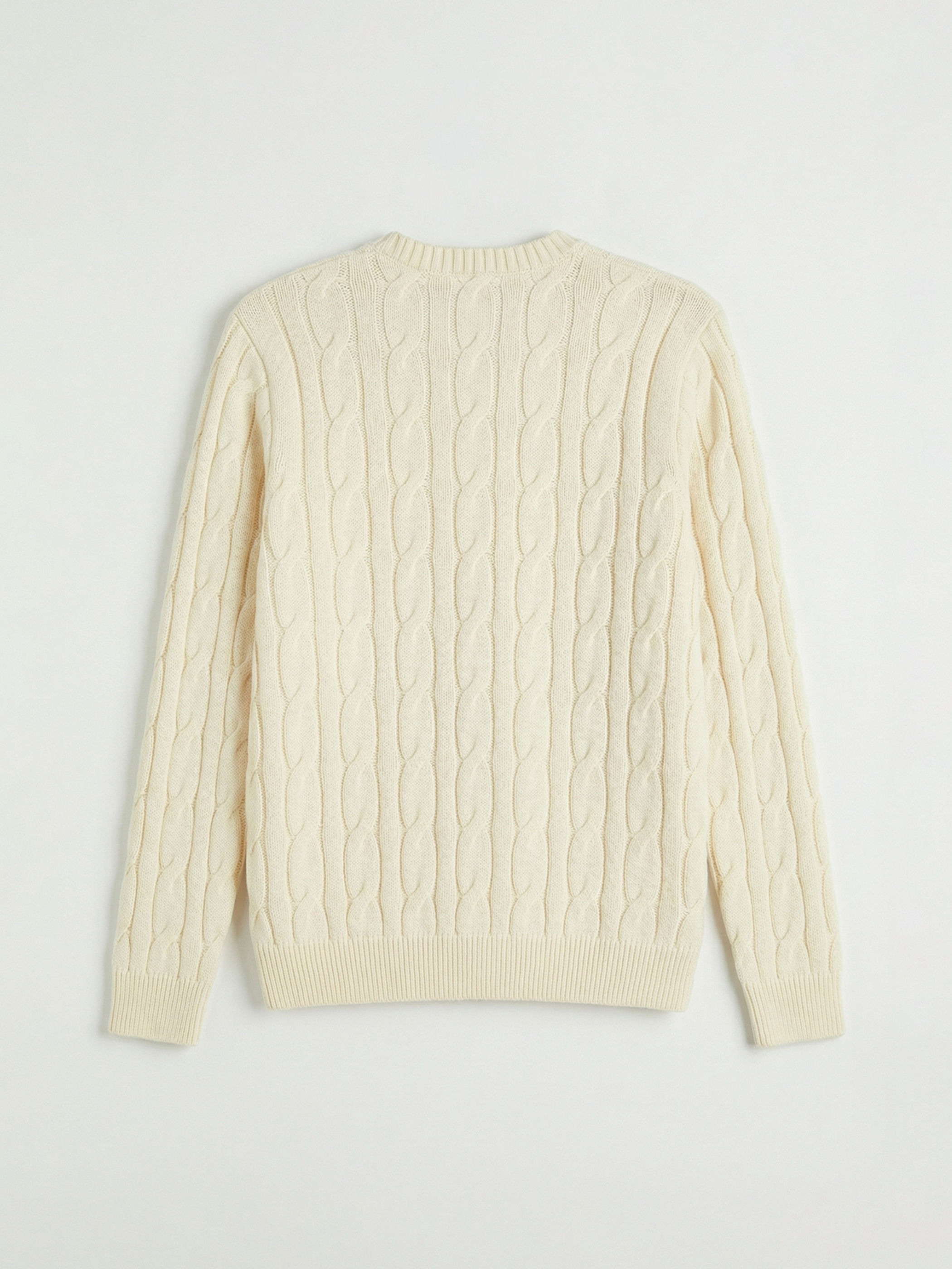 Ekru Bisiklet Yaka Saç Örgüsü Desenli Erkek Triko Kazak-5