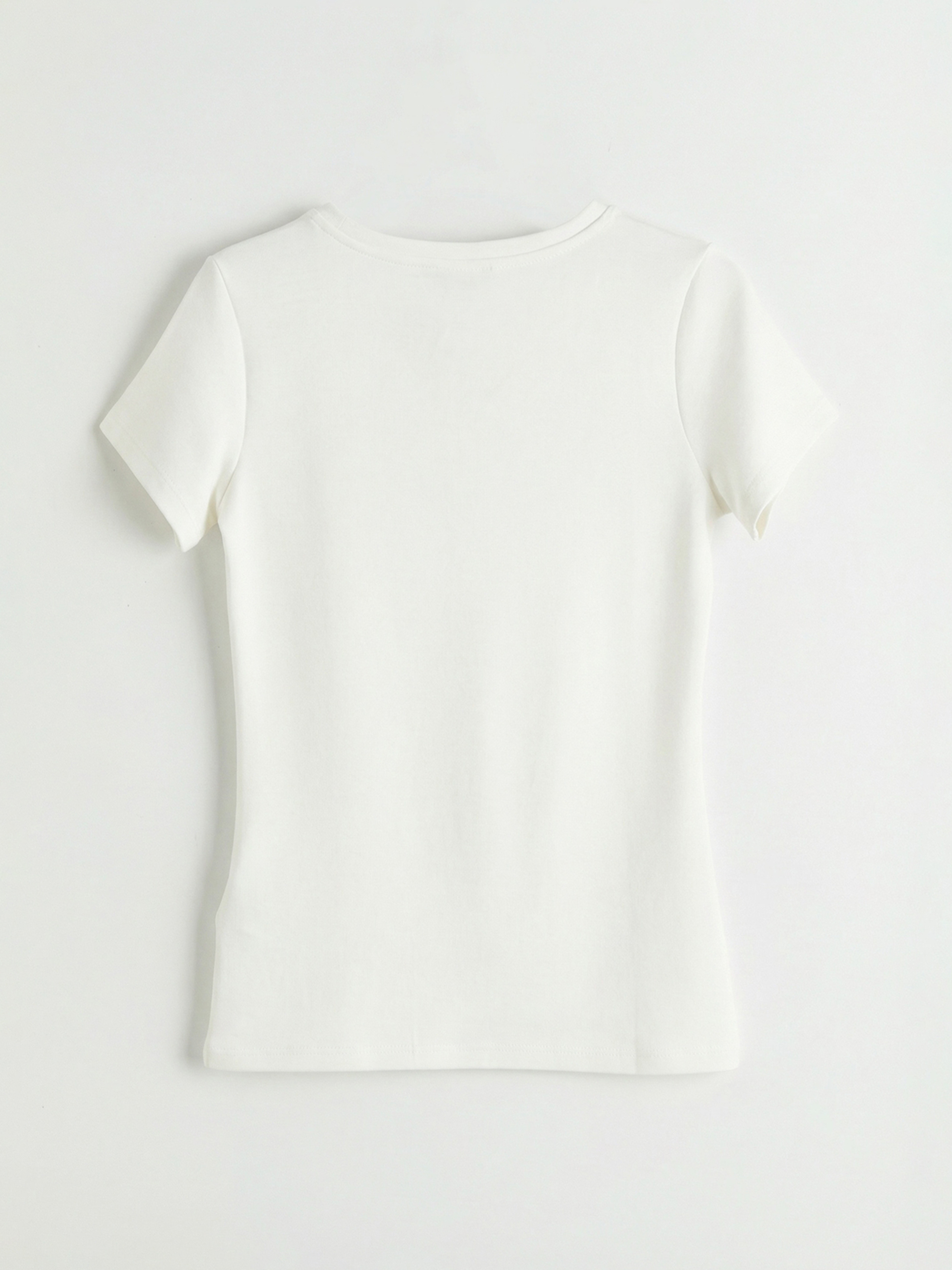 Ekru V Yaka Soft Touch Kadın Tişört-1