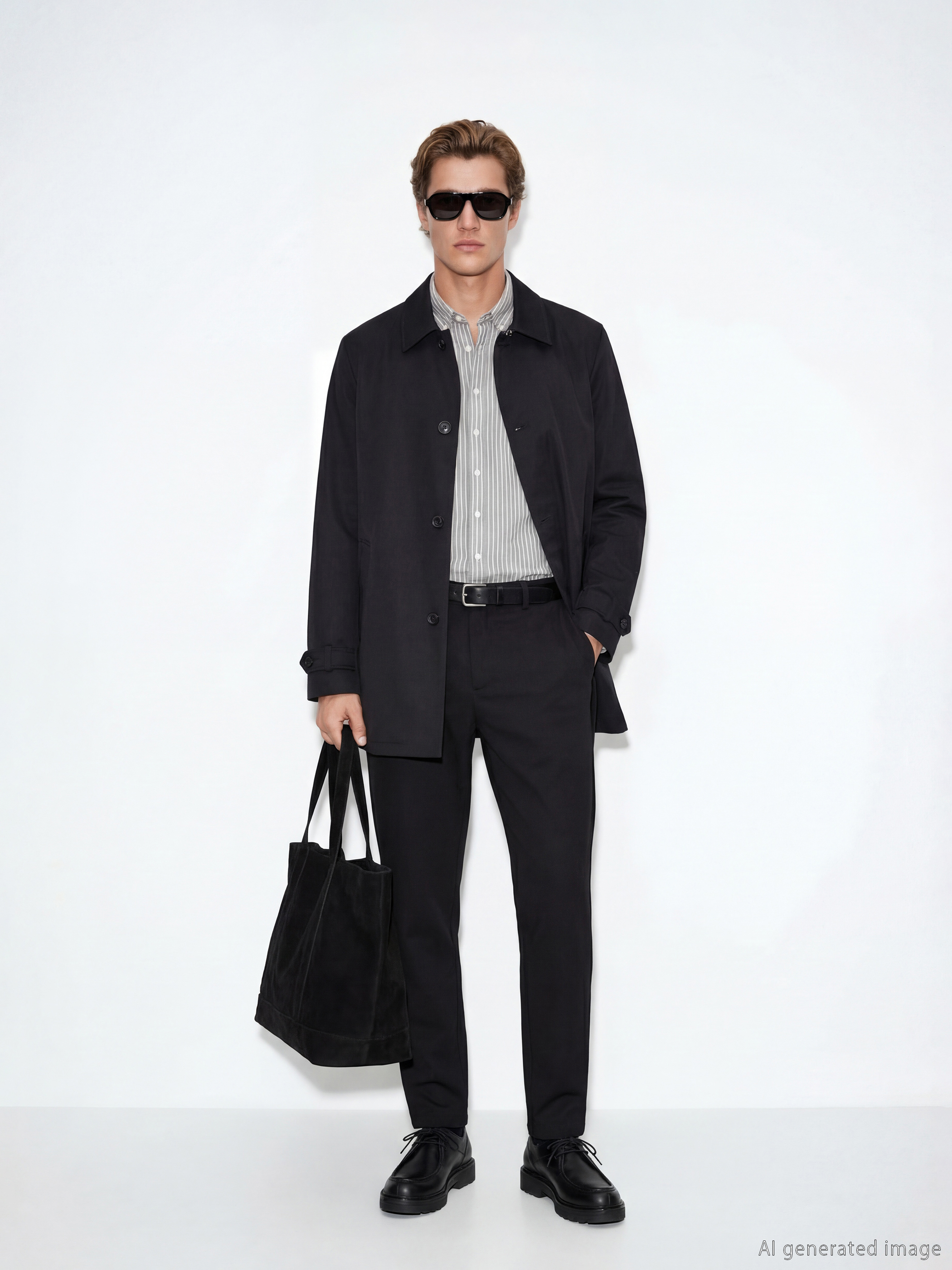 Lacivert Standart Kalıp Gömlek Yaka Erkek Trençkot-1