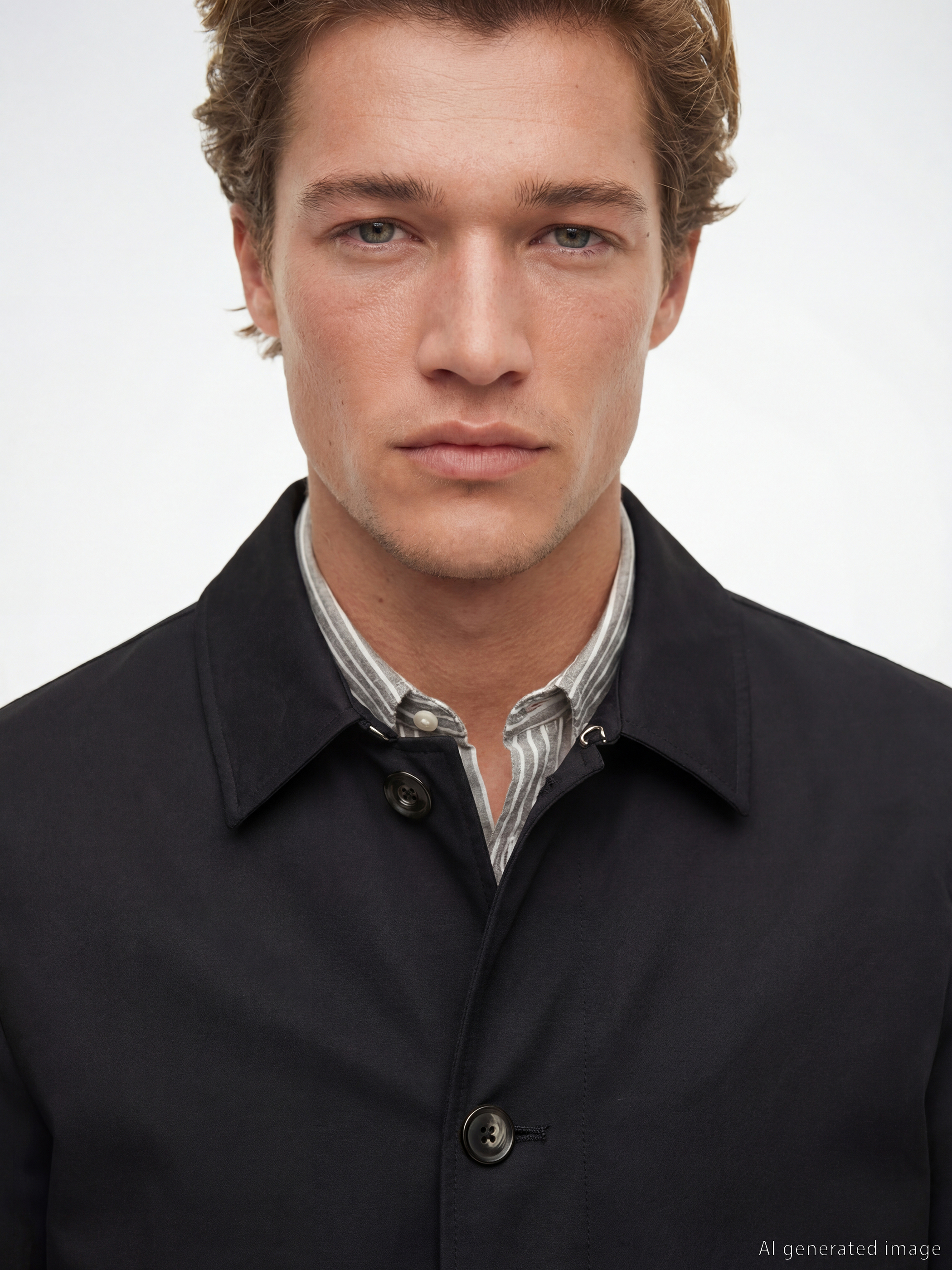 Lacivert Standart Kalıp Gömlek Yaka Erkek Trençkot-2