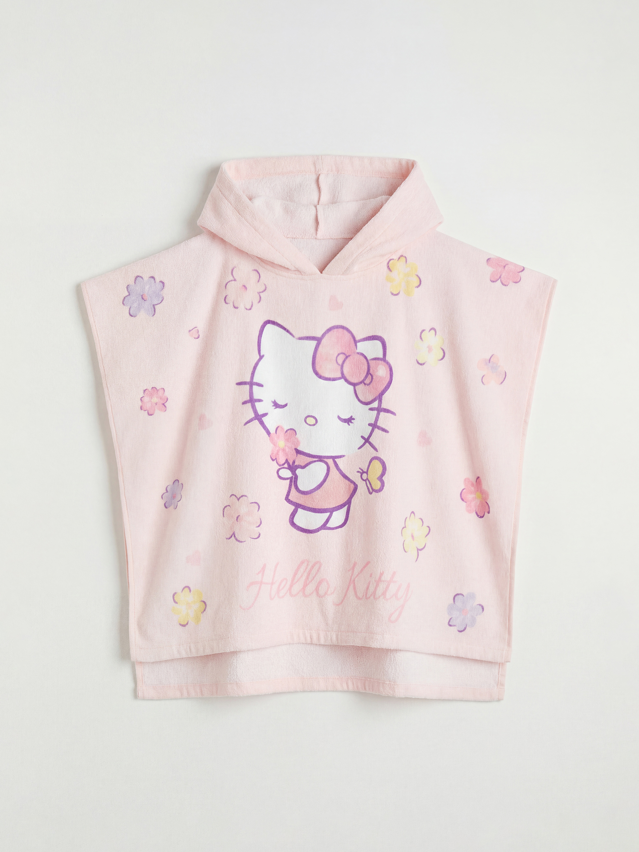 Pembe Hello Kitty Baskılı Kız Bebek Panço Havlu-1