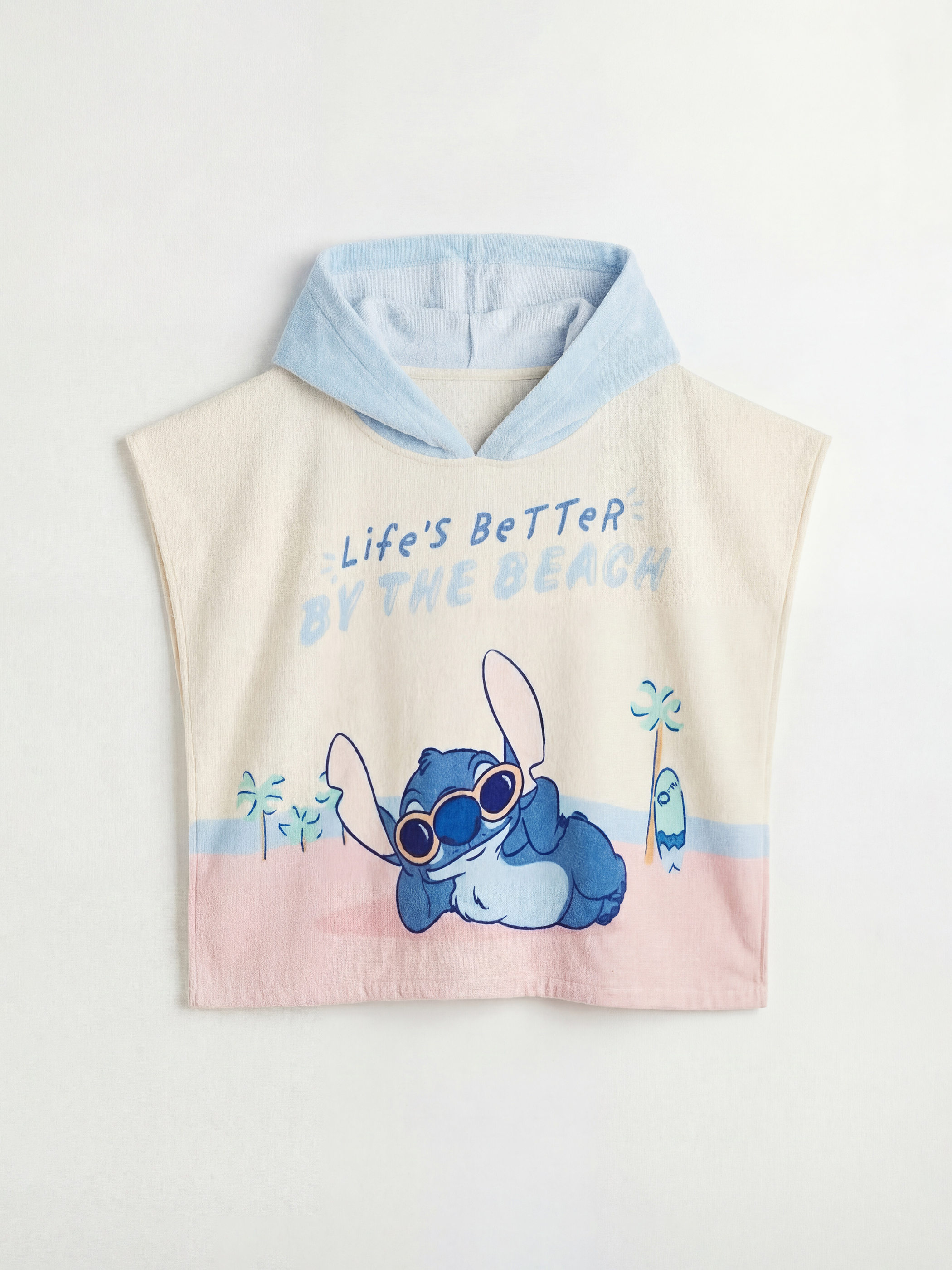 Pembe Stitch Baskılı Kız Çocuk Panço Havlu-1