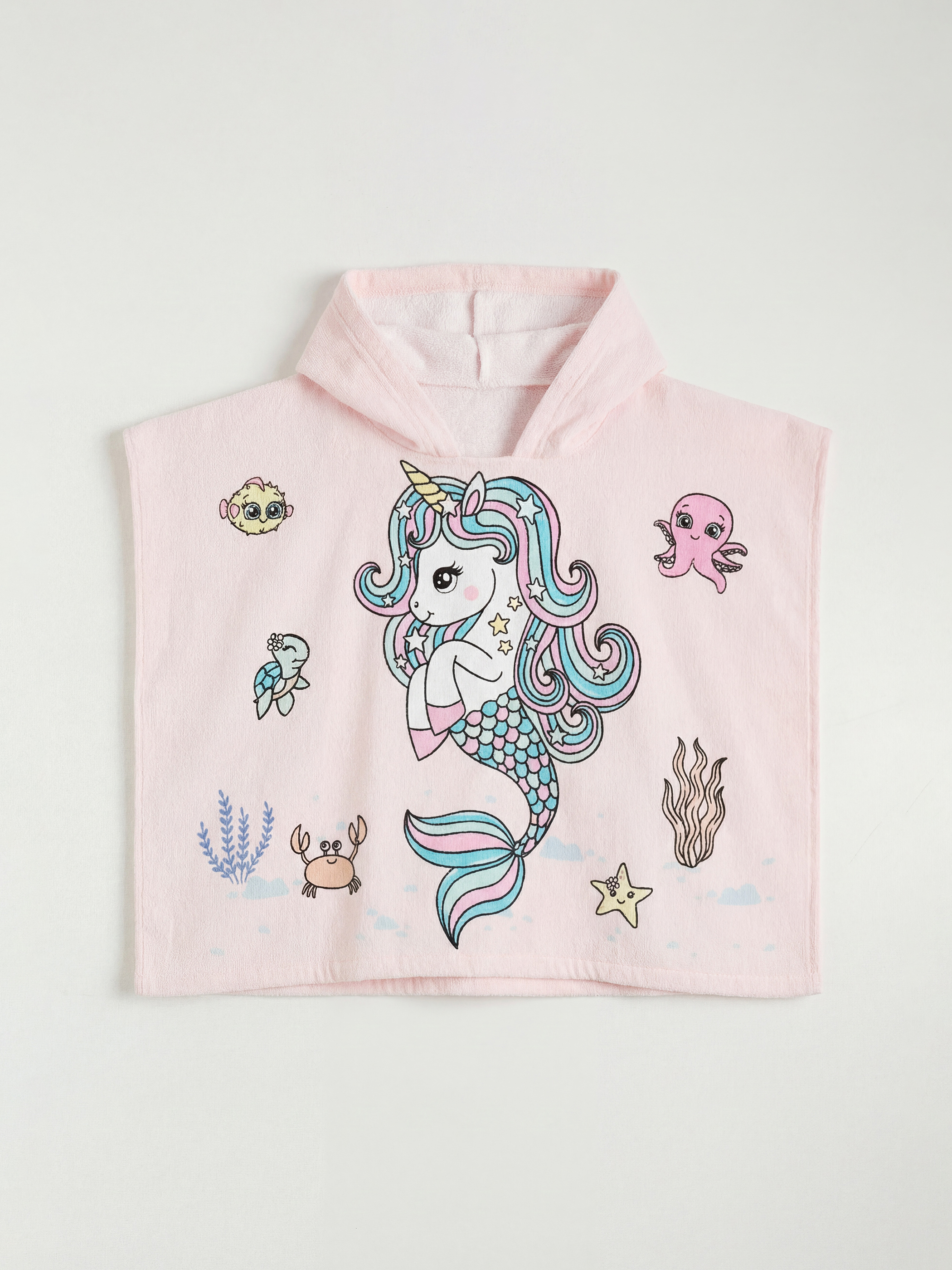 Girl Pink Towel Poncho-1