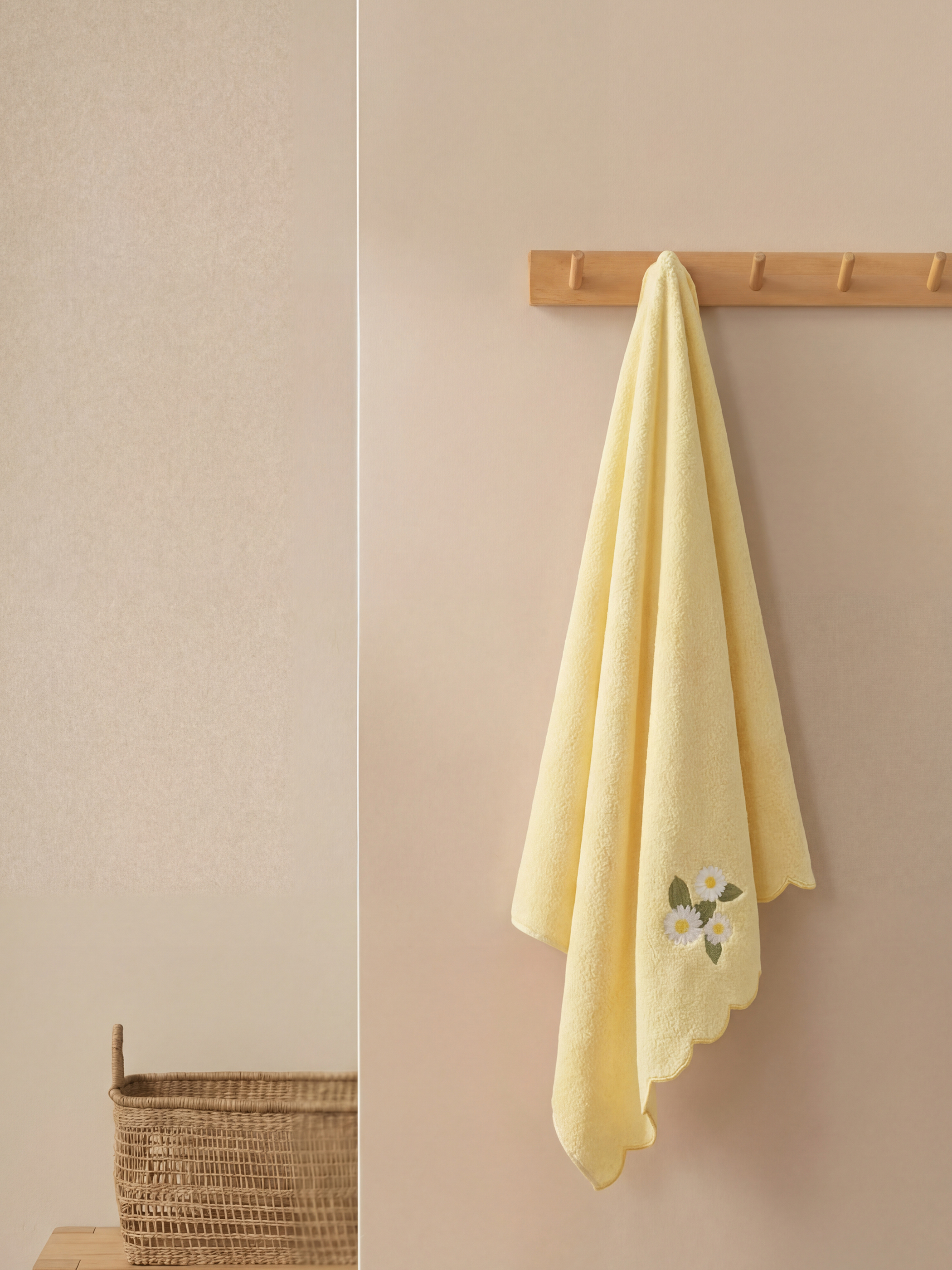 Sarı Nakışlı Banyo Havlusu 2'li 70x140 cm-3