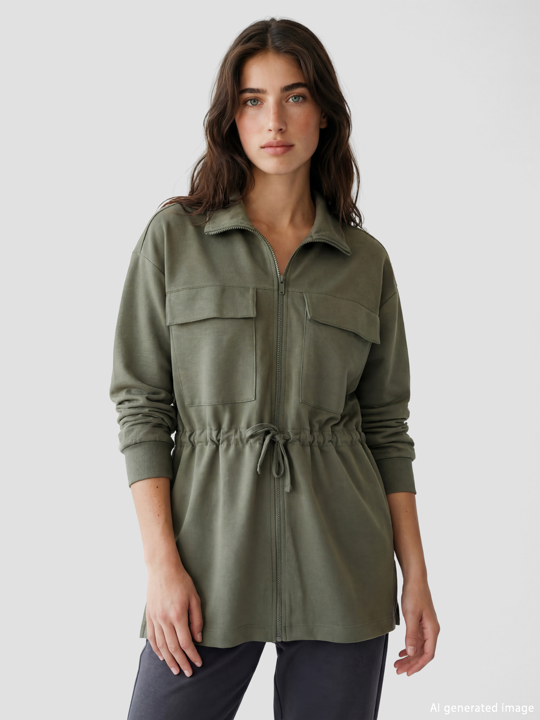 LCW Modest Dik Yaka Soft Touch Kadın Fermuarlı Sweatshirt	 - S6IF20Z8-EY8