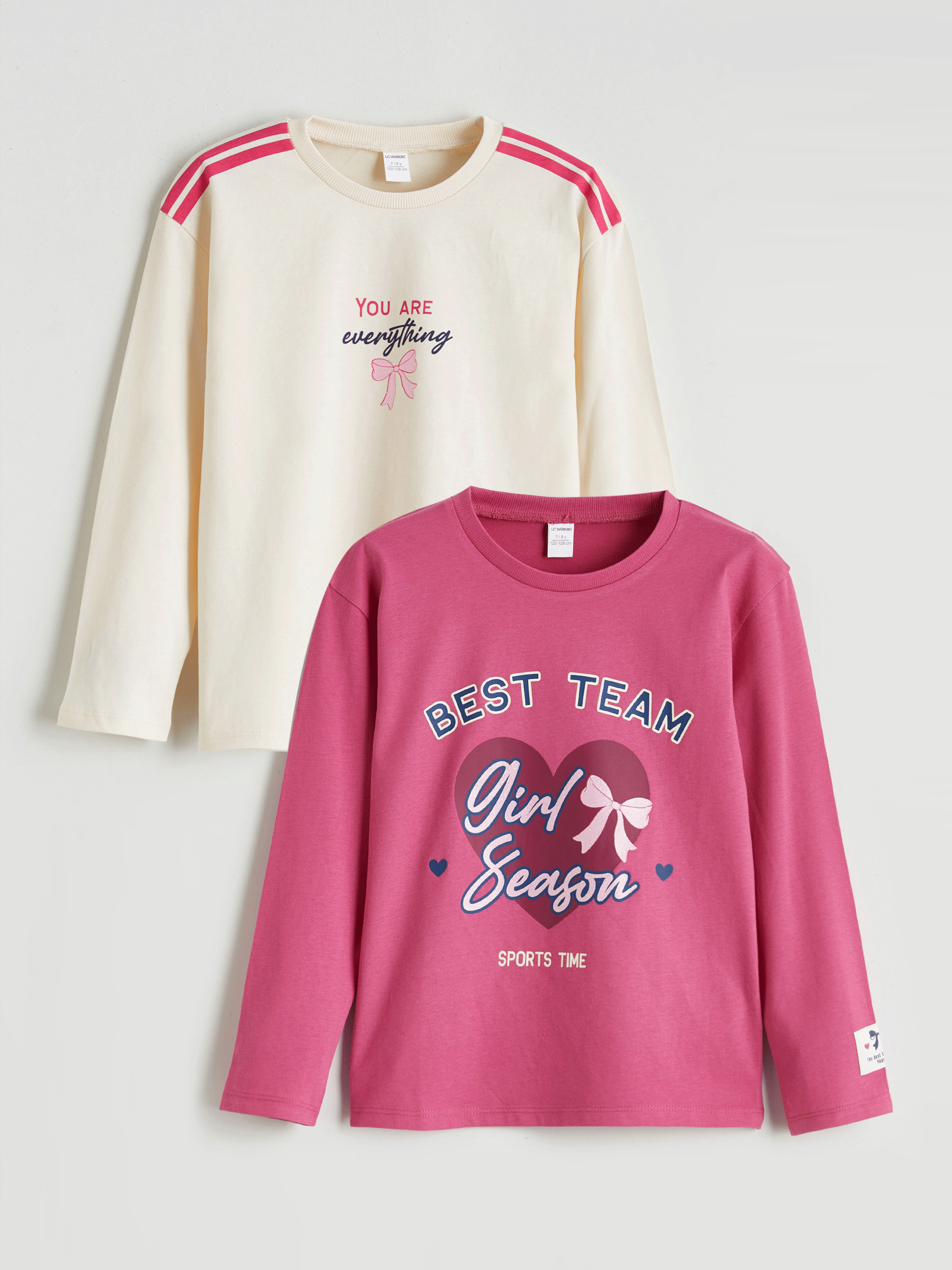 Pembe Uzun Kollu Kız Çocuk Sweatshirt 2'li-1