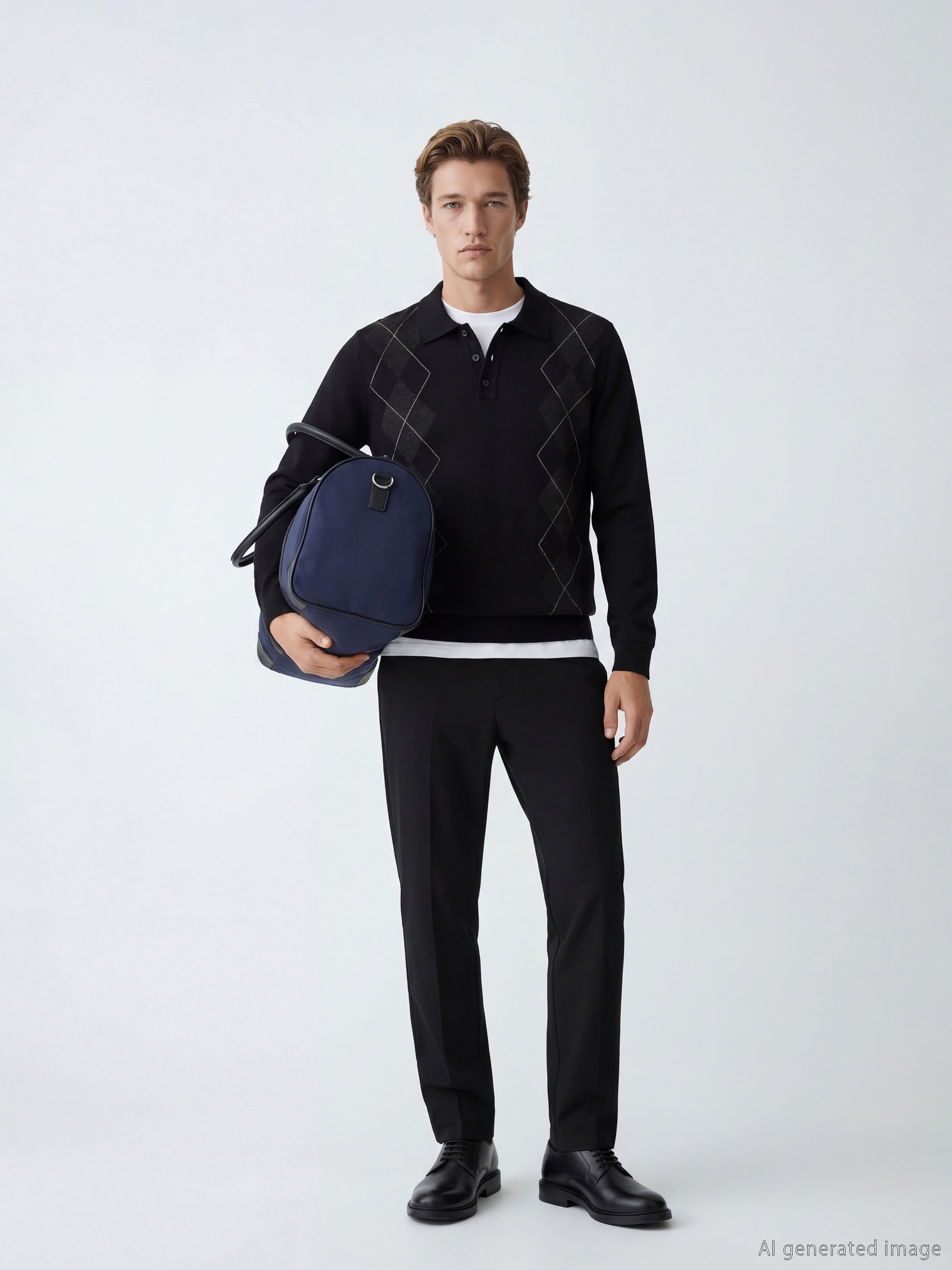 كنزة صوفية تريكو بنمط أرغيل بياقة بولو للرجال-6