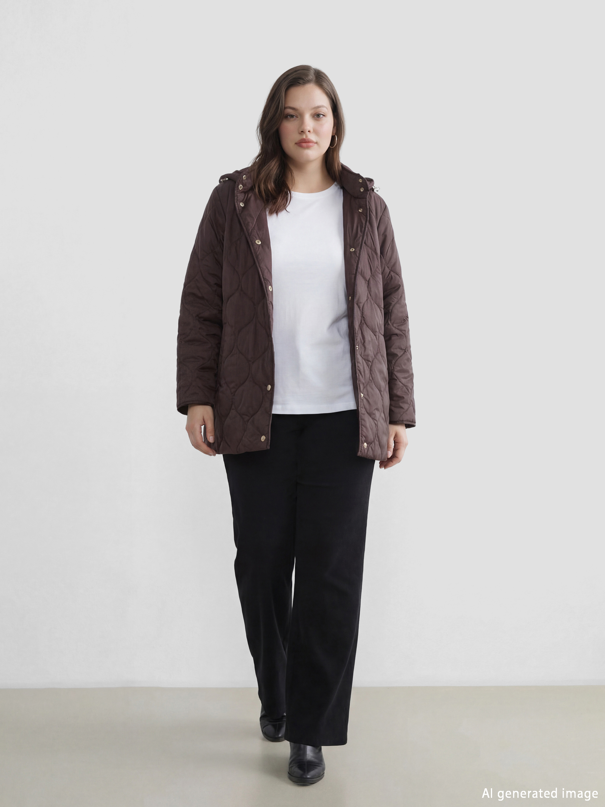 Kahverengi Kapüşonlu Kapitone Kadın Şişme Mont-1