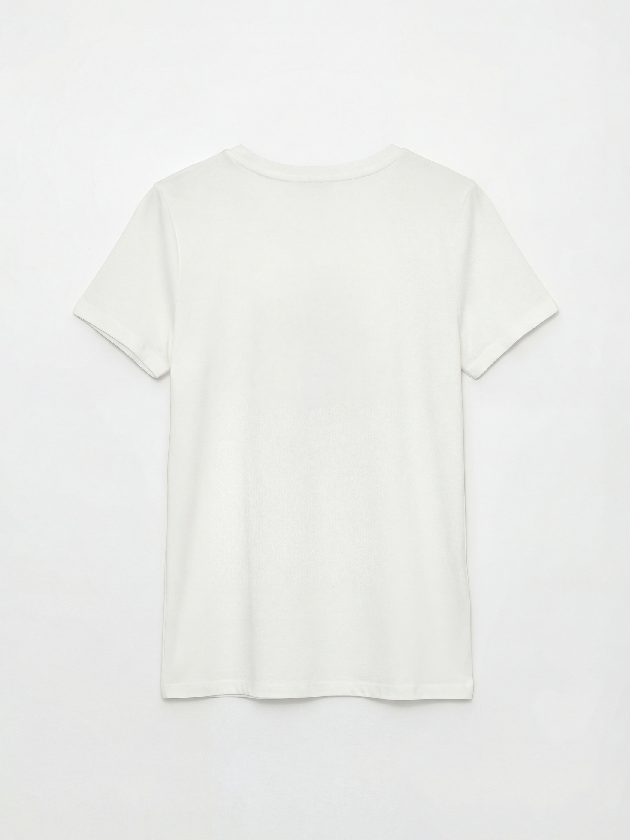 Ekru Bisiklet Yaka Çiçek Baskılı Kadın Tişört-5