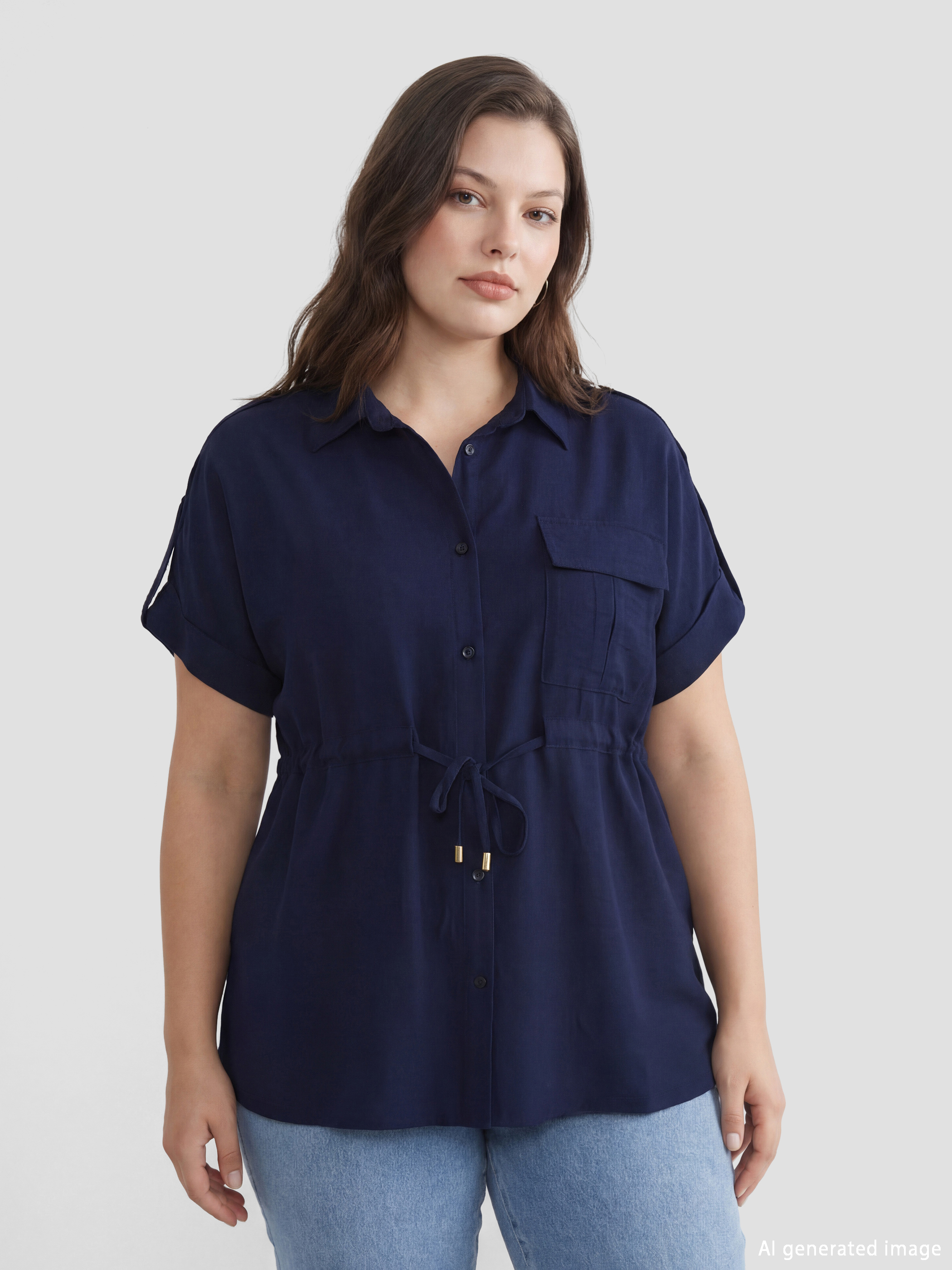 Women's Shirred Blouse with Tie Detail-1