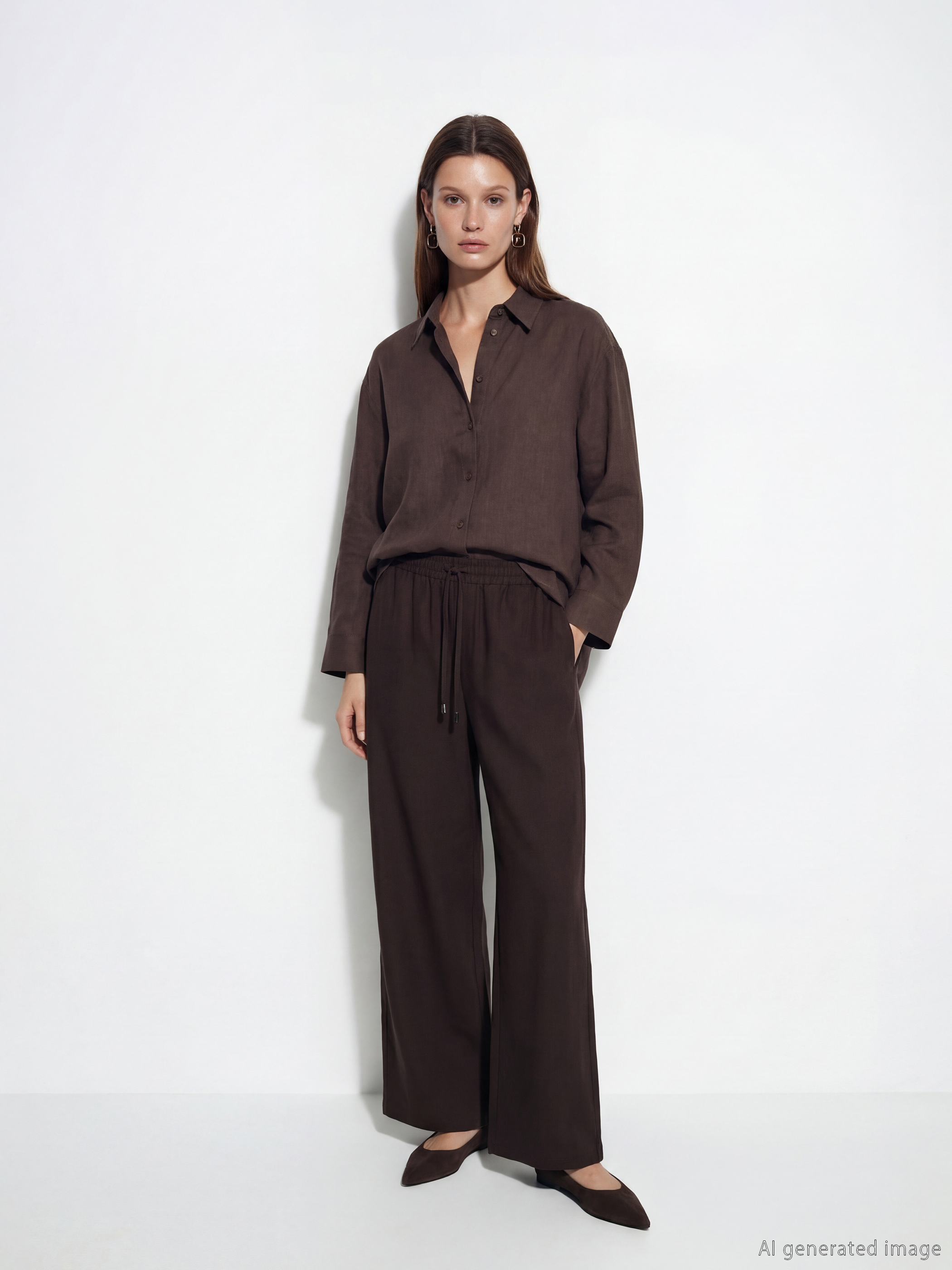 Kahverengi Müslin Kadın Gömlek Tunik	-1