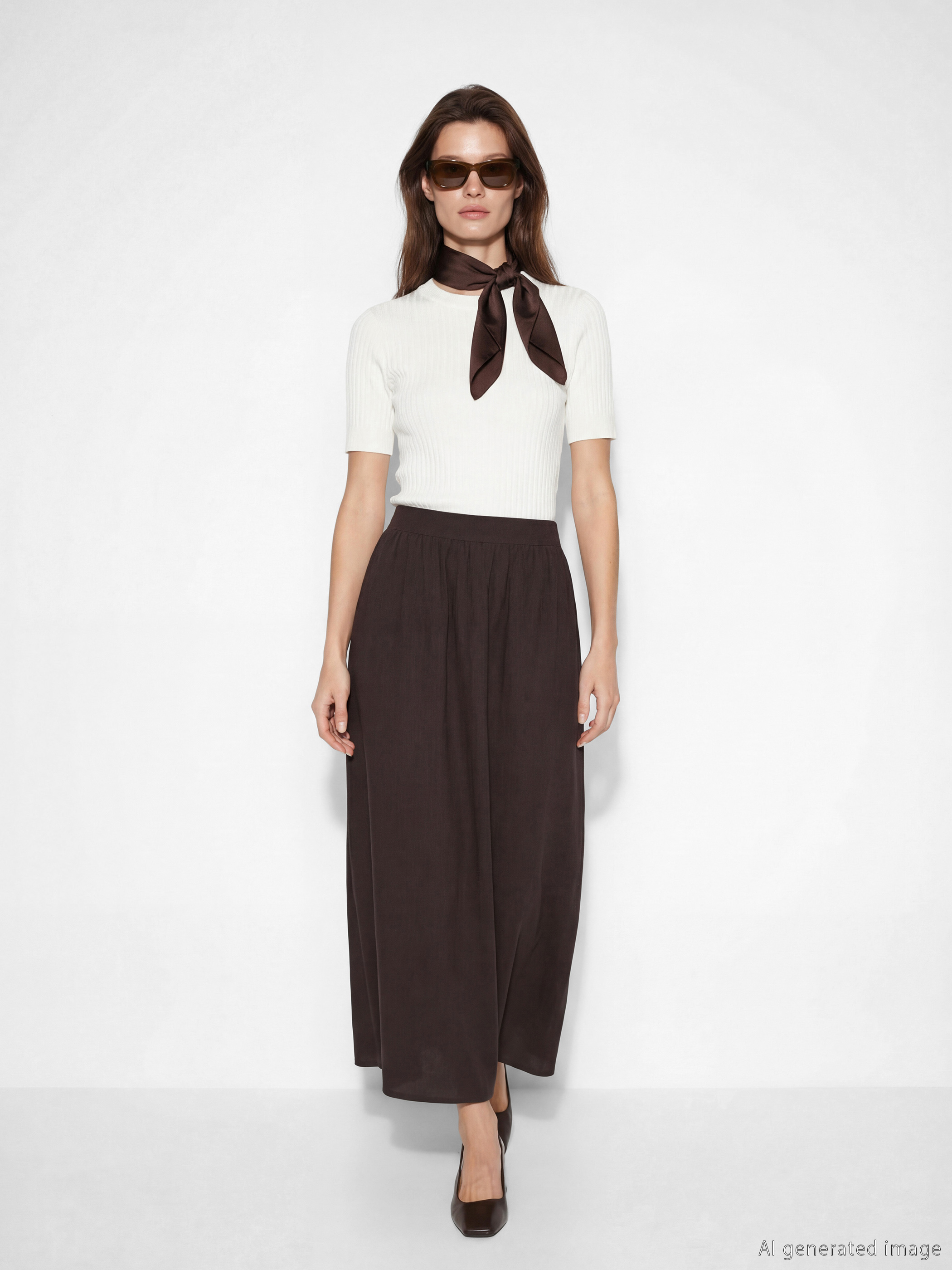 Kahverengi Beli Lastikli Dokulu Kloş Etek	-1