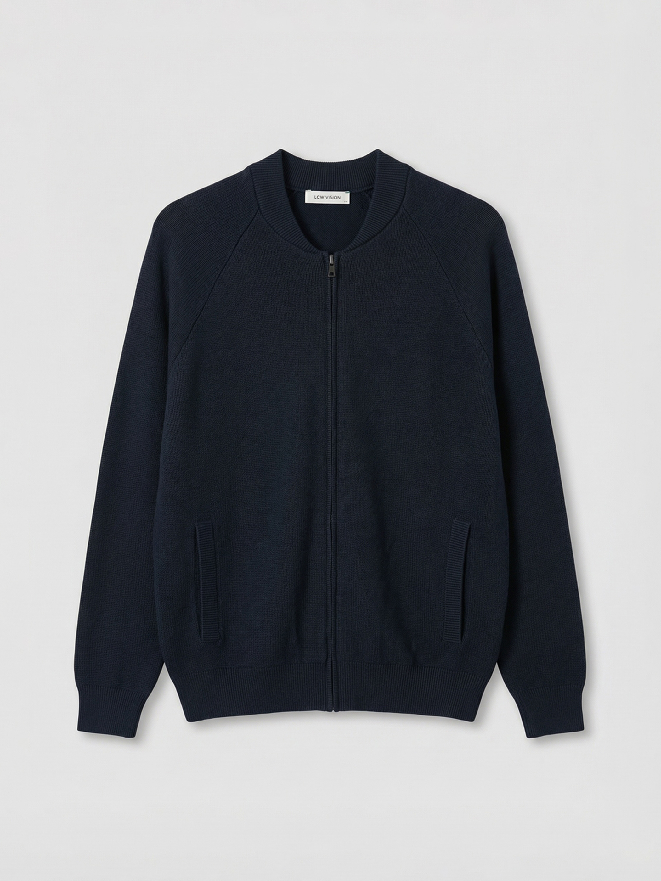 Lacivert Standart Kalıp Kolej Yaka Erkek Triko Hırka-4