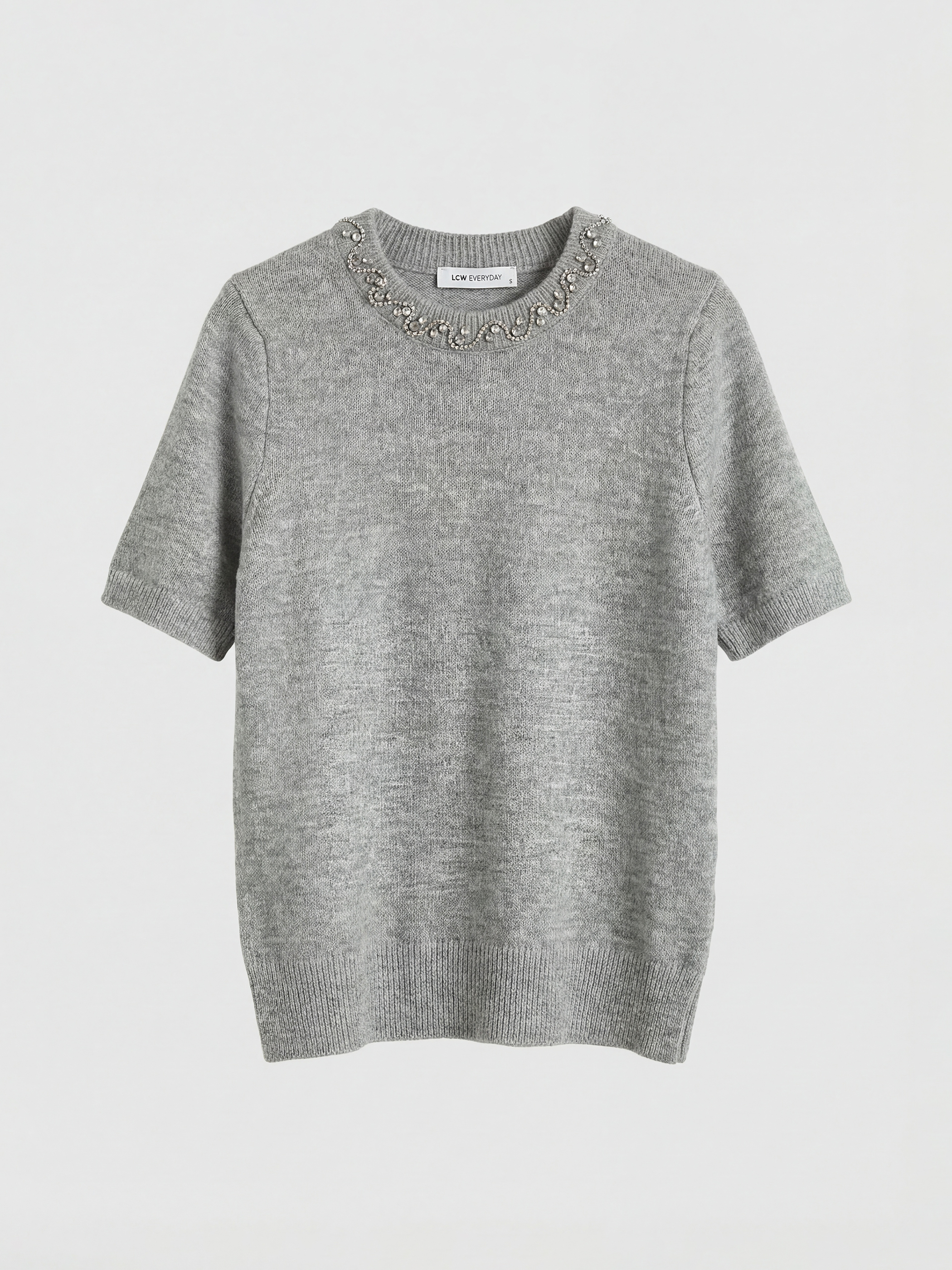 LCWAIKIKI Classic Bisiklet Yaka Taşlı Kadın Triko Kazak - S6J204Z8-CT3