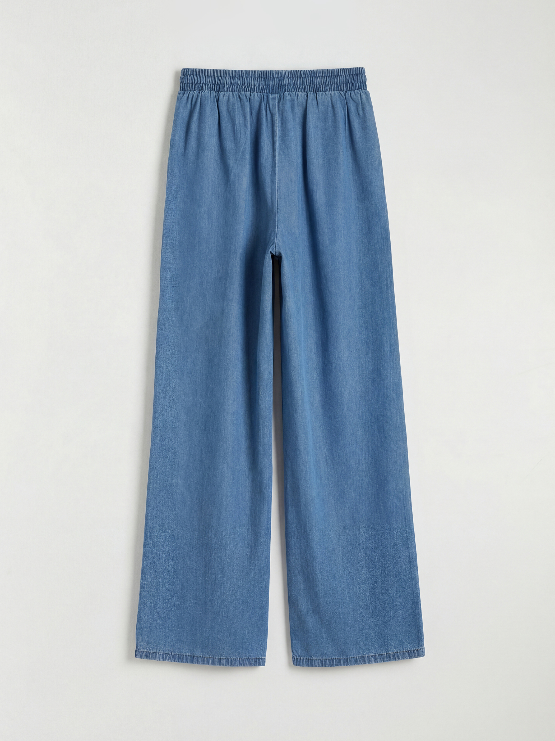 Дамски дънки с еластична талия и широк крачол-5