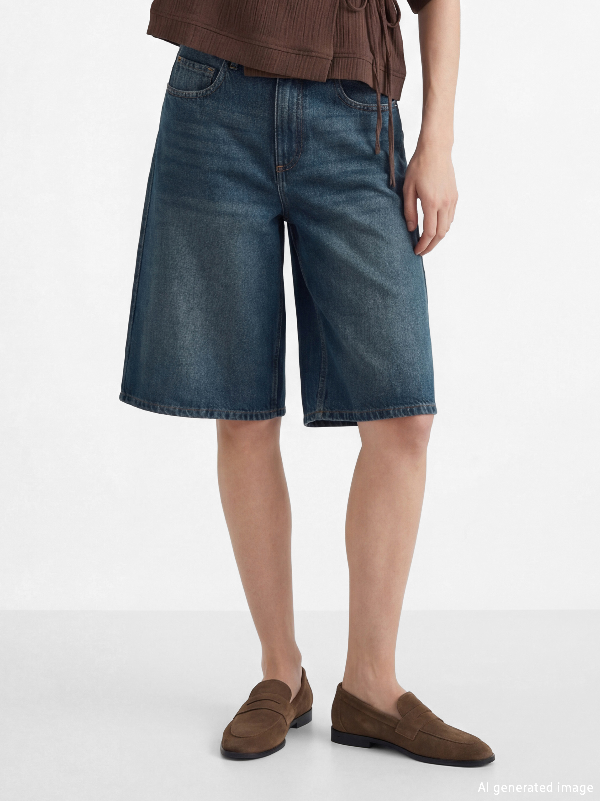 High Waisted Bermuda Fit Women's Denim Shorts-1