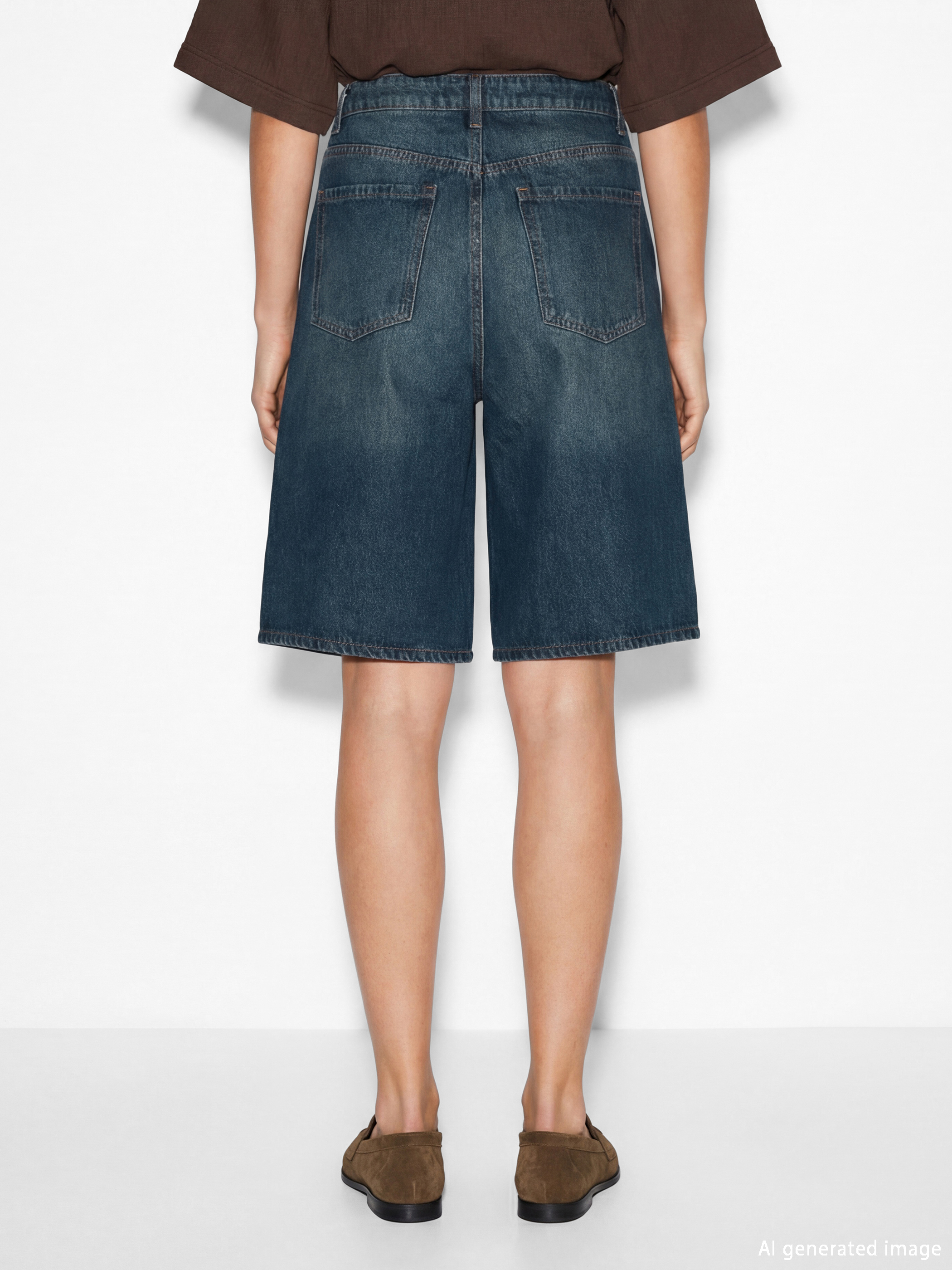 High Waisted Bermuda Fit Women's Denim Shorts-3