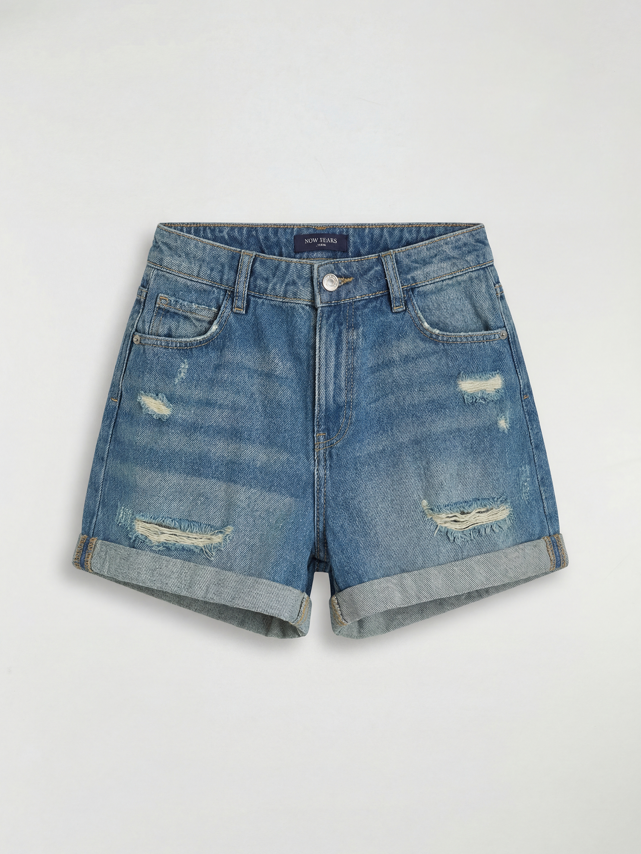 Distressed Detail Women's Denim Shorts-4
