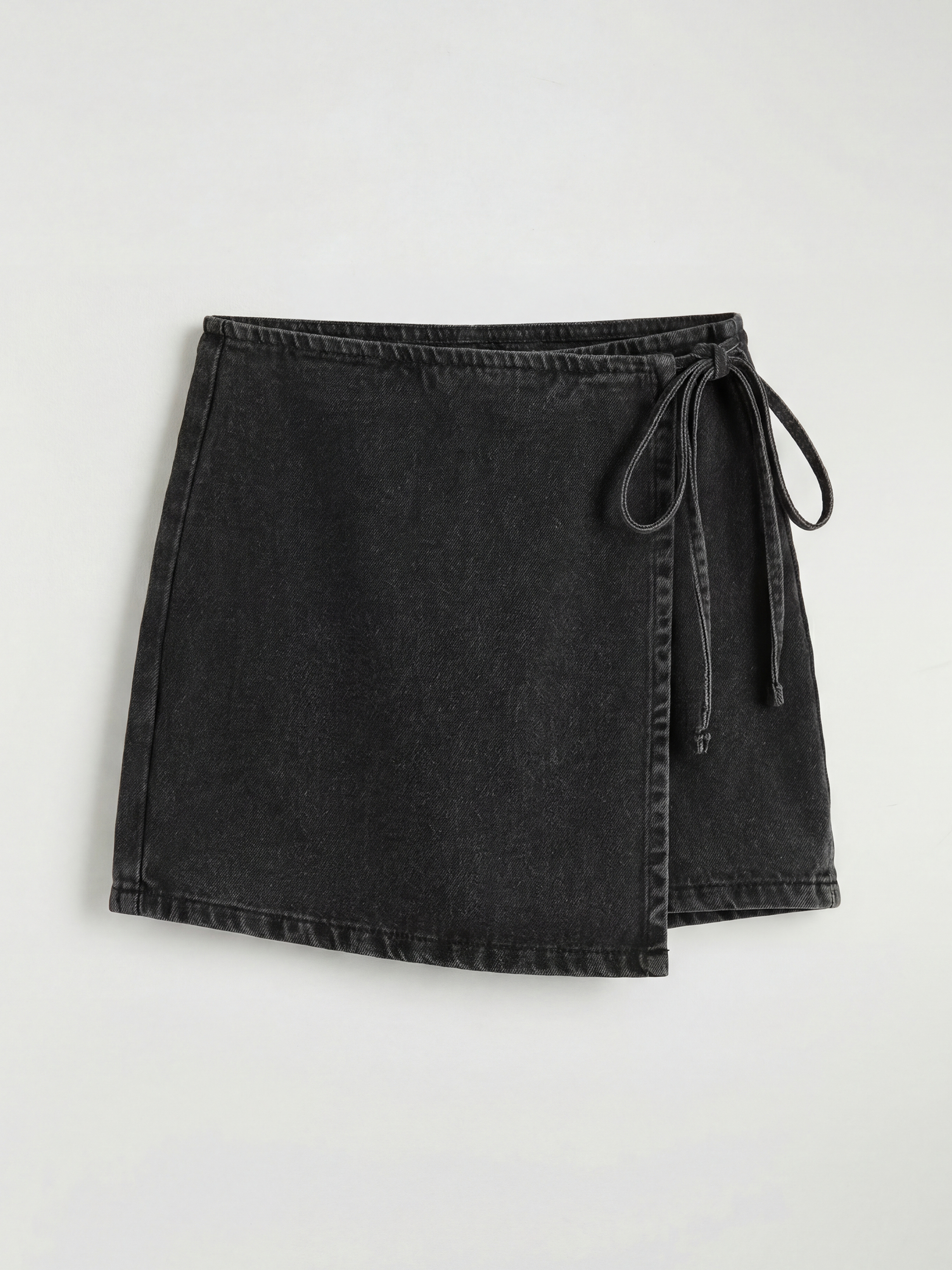 Woman Black Denim Overlay Shorts-4