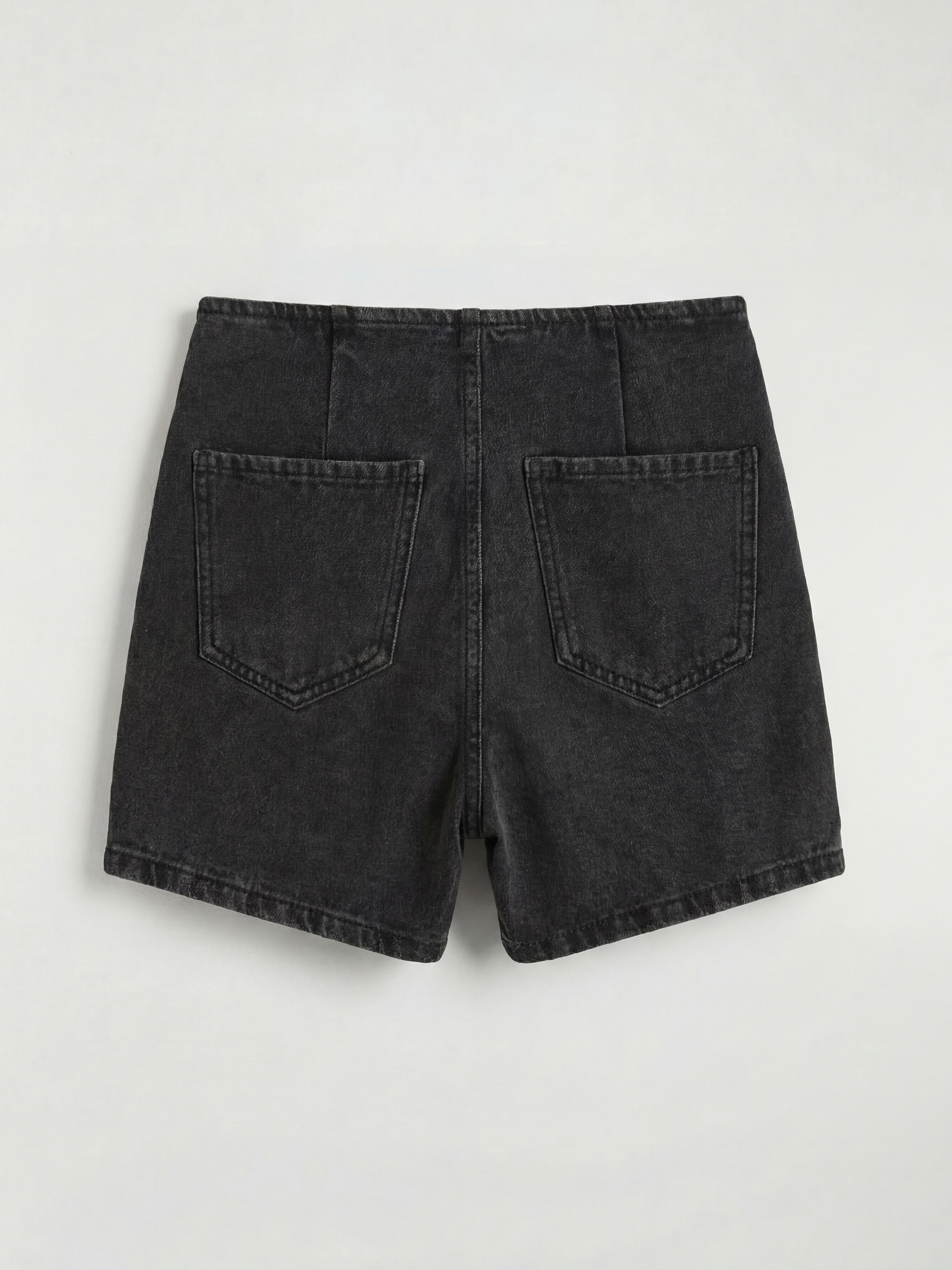 Woman Black Denim Overlay Shorts-5