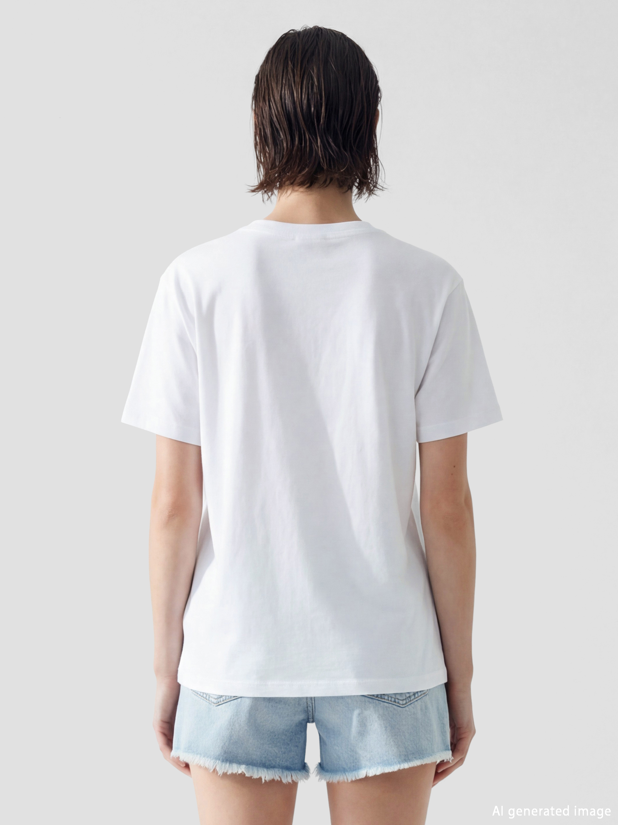 Beyaz Yengeç Baskılı Kadın Tişört-3