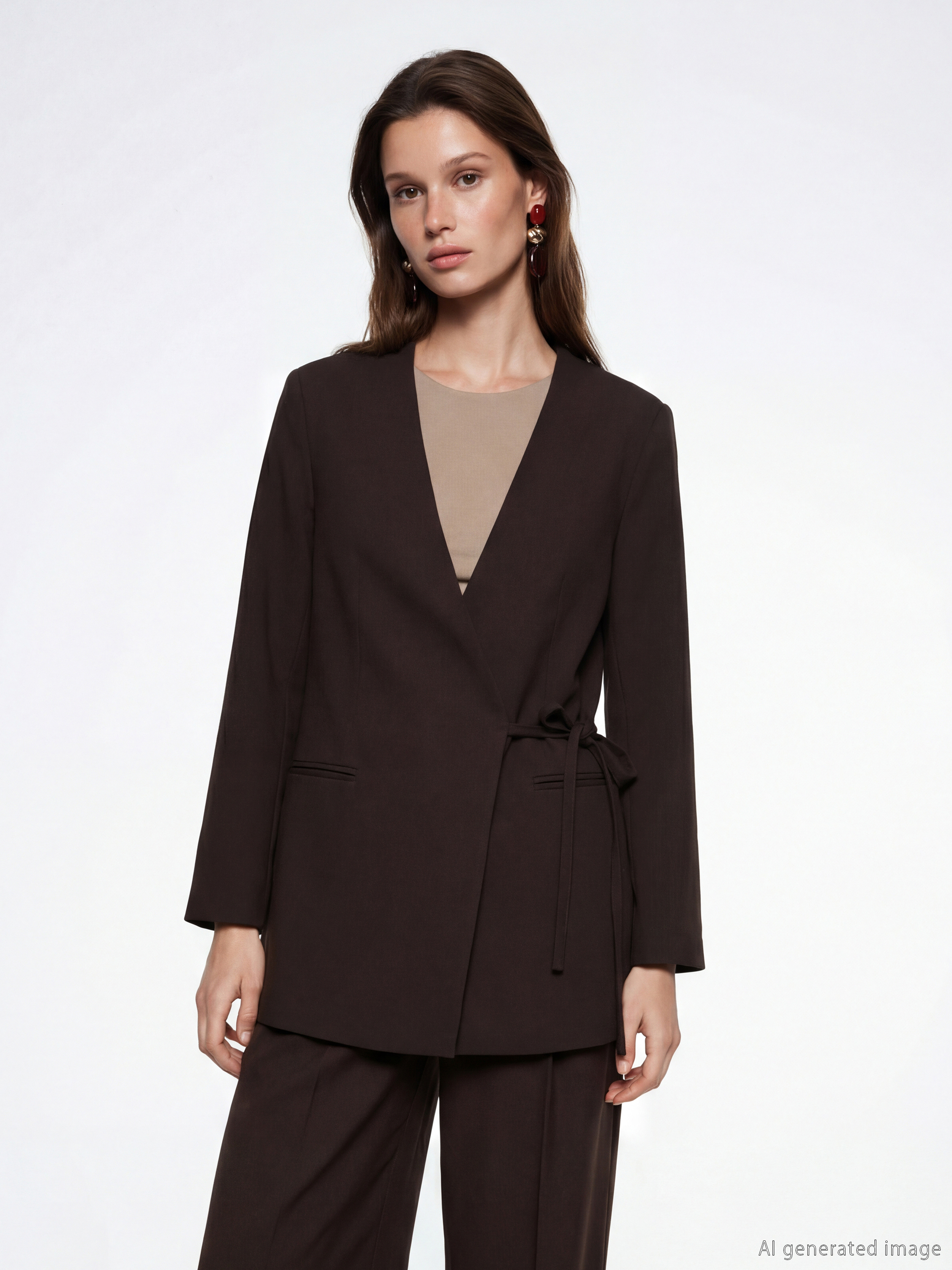 Kahverengi Kruvaze Yaka Kadın Blazer Ceket-1