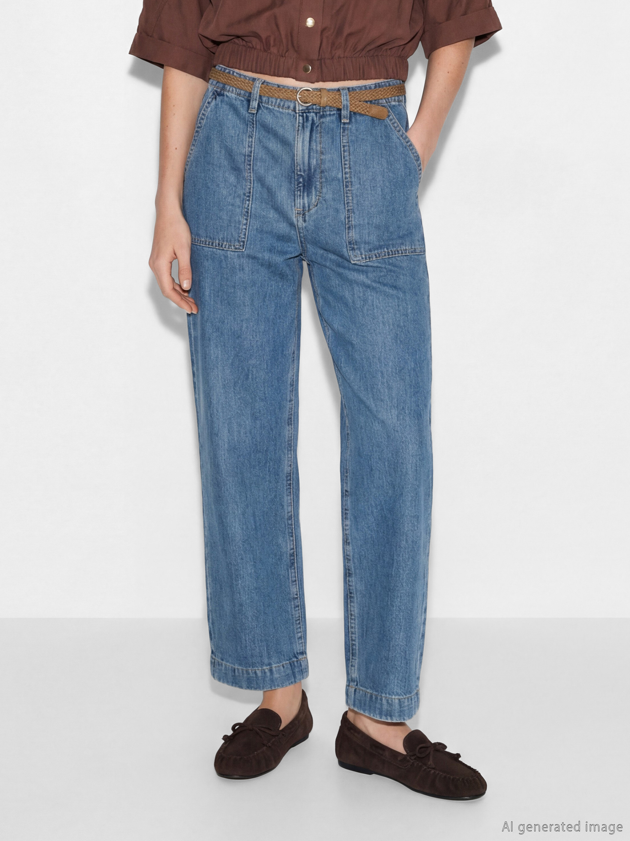 Дънки с колан с карот фит за жени-1