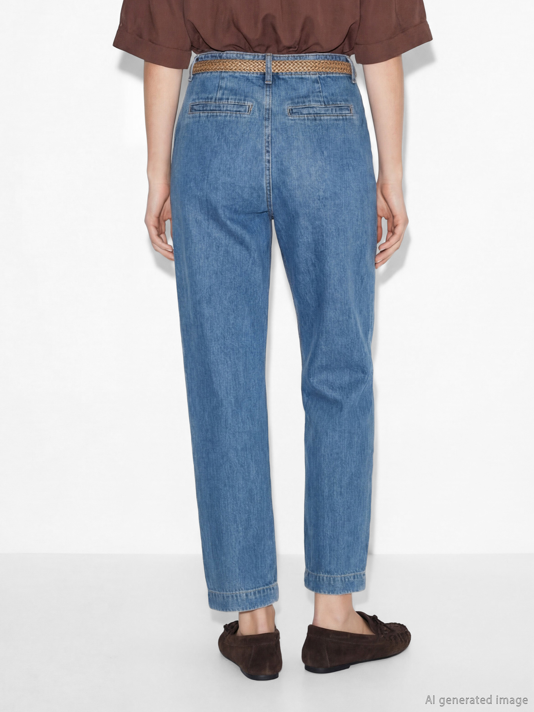 Дънки с колан с карот фит за жени-3