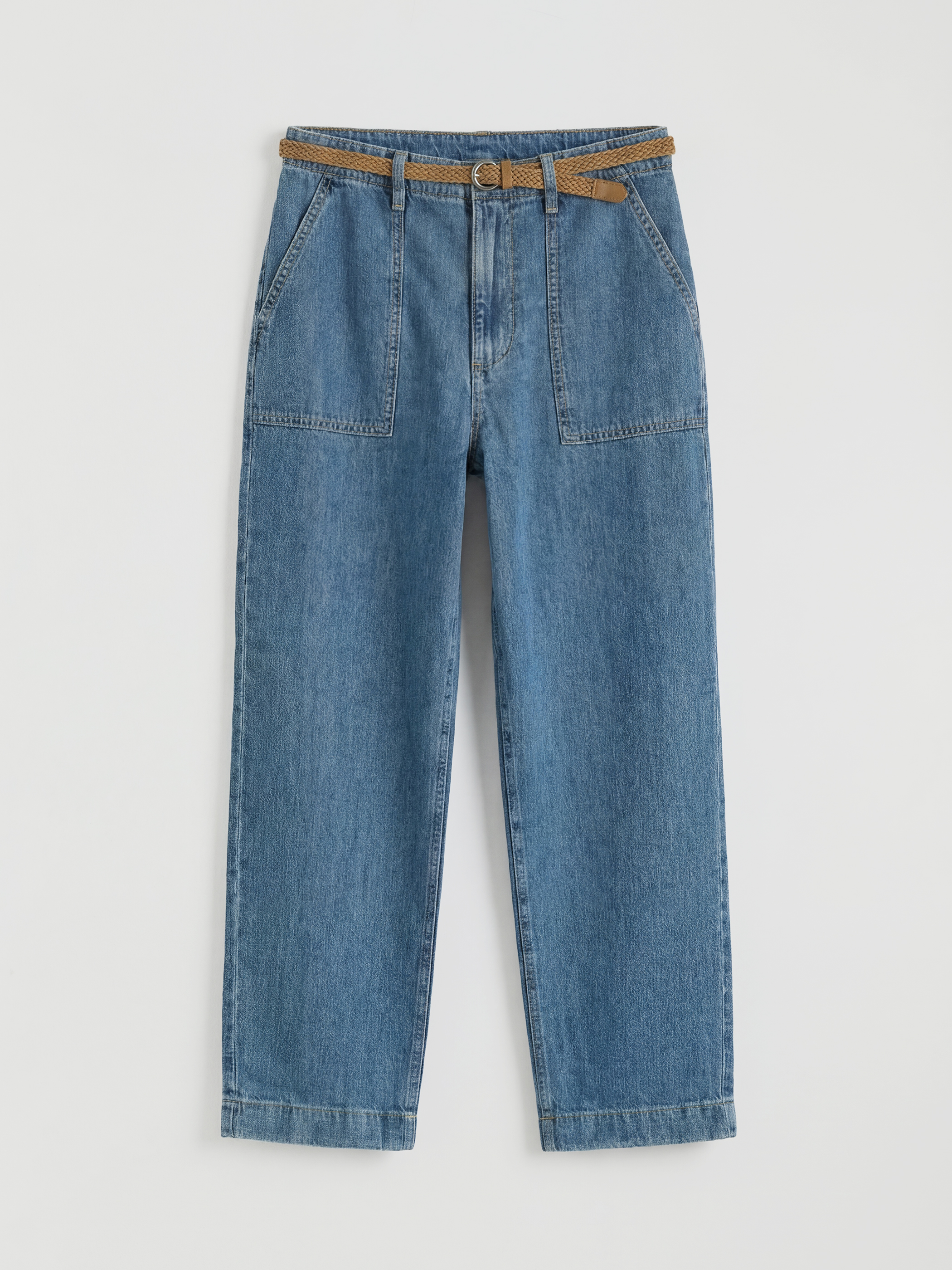 Дънки с колан с карот фит за жени-4