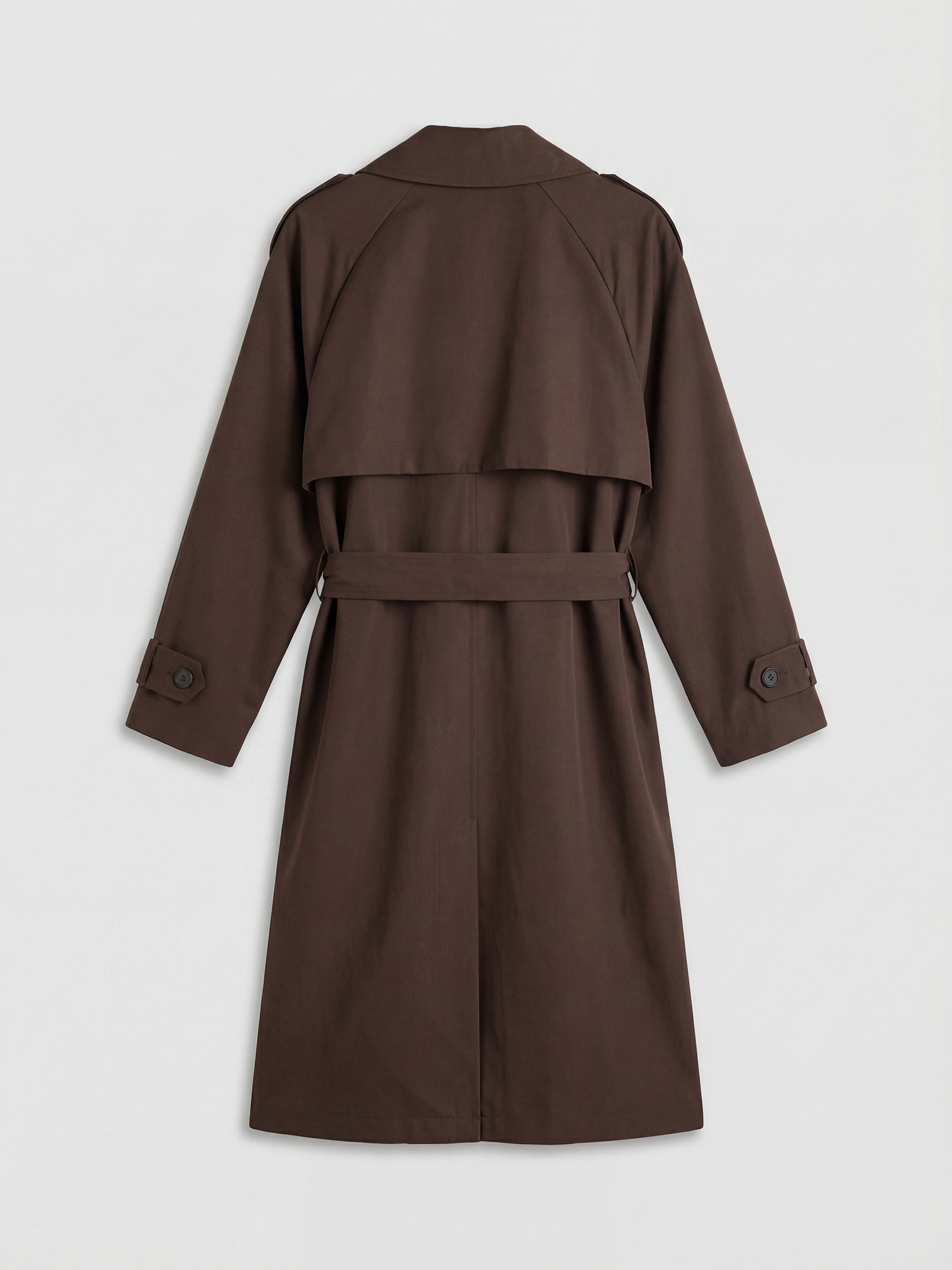 Kahverengi Ceket Yaka Kuşaklı Kadın Trençkot-1