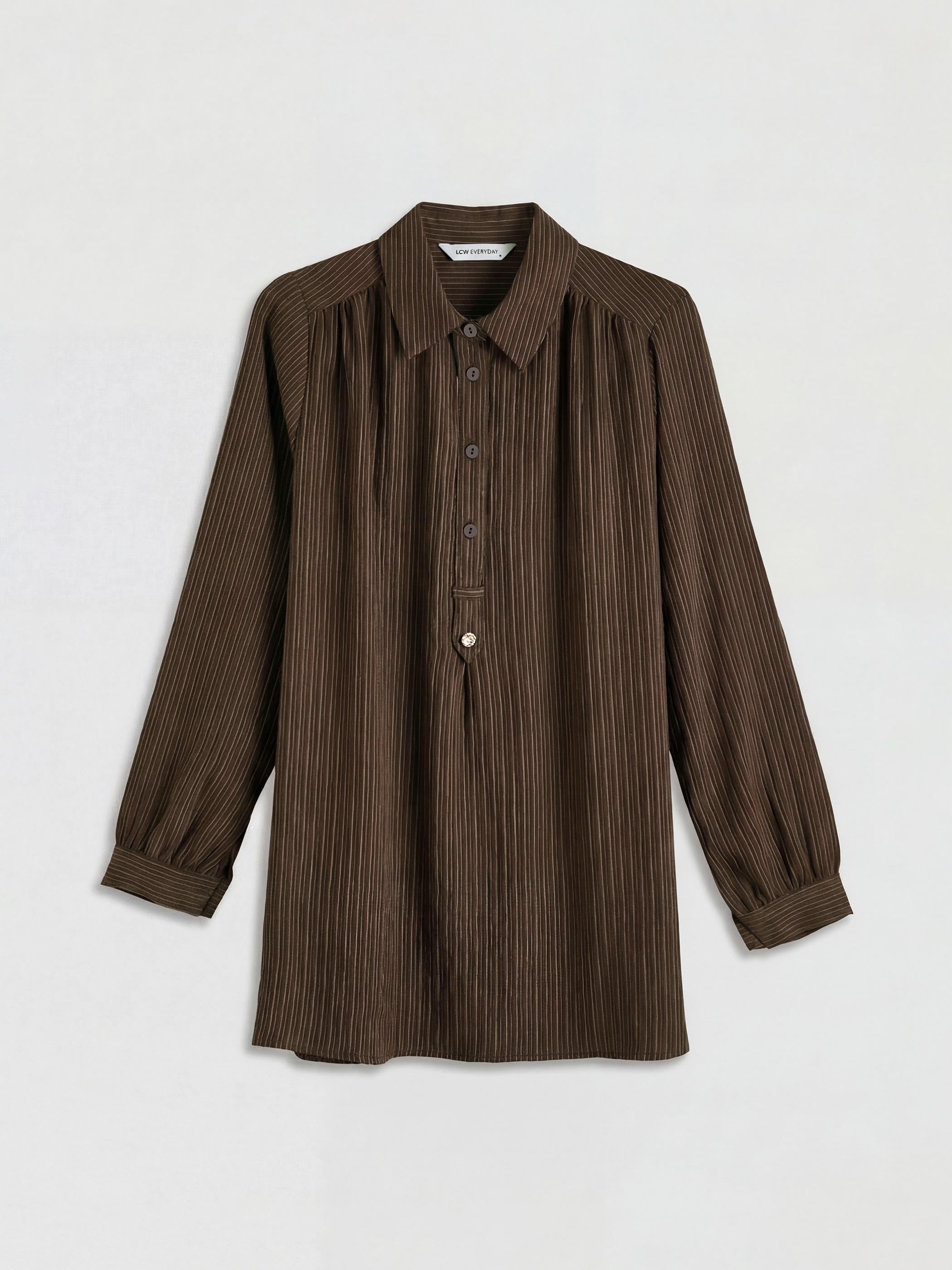 LCWAIKIKI Classic Gömlek Yaka Çizgili Oversize Armürlü Kadın Tunik - S6J887Z8-LEW