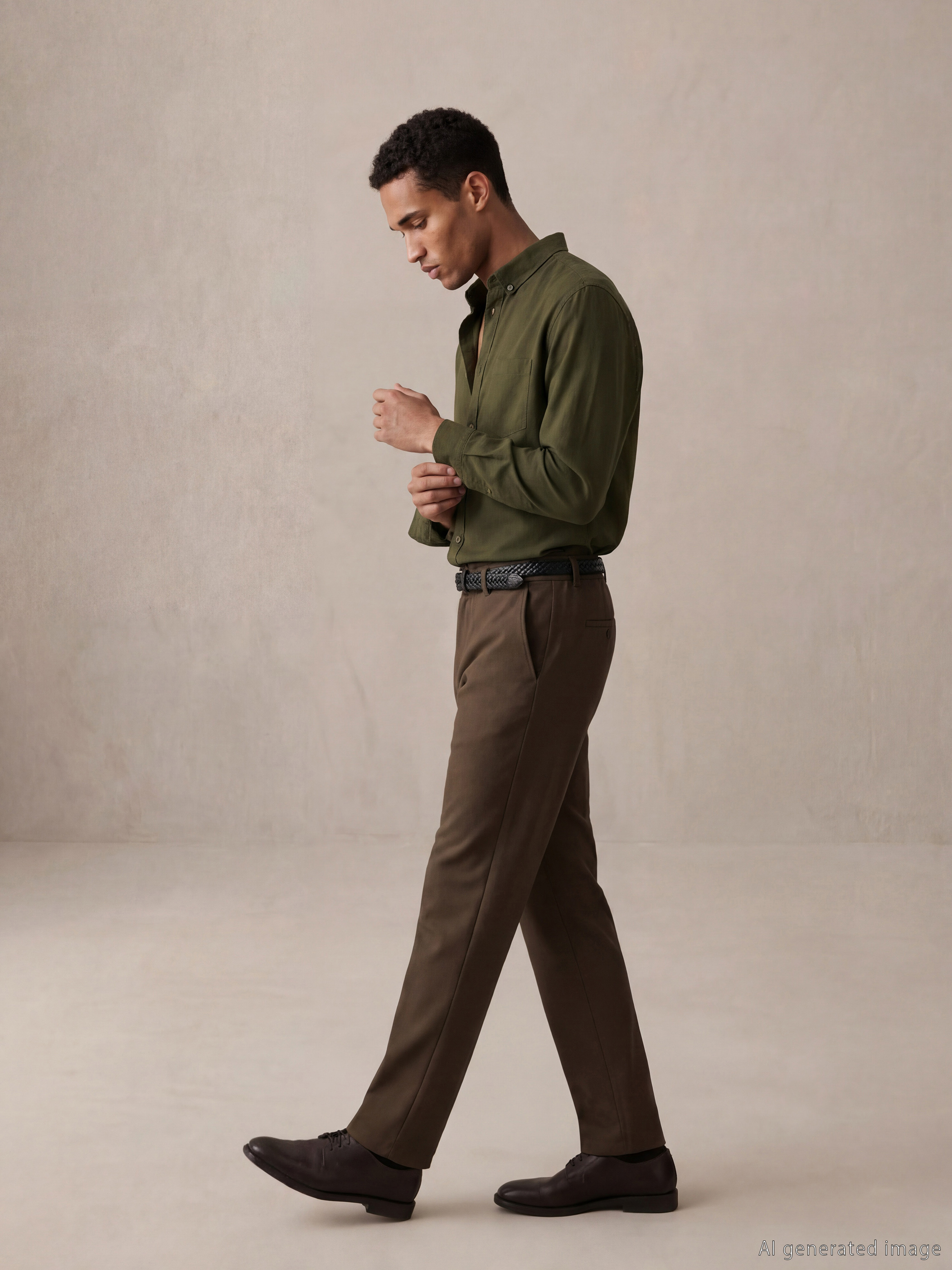 Haki Regular Fit Oxford Erkek Gömlek-1