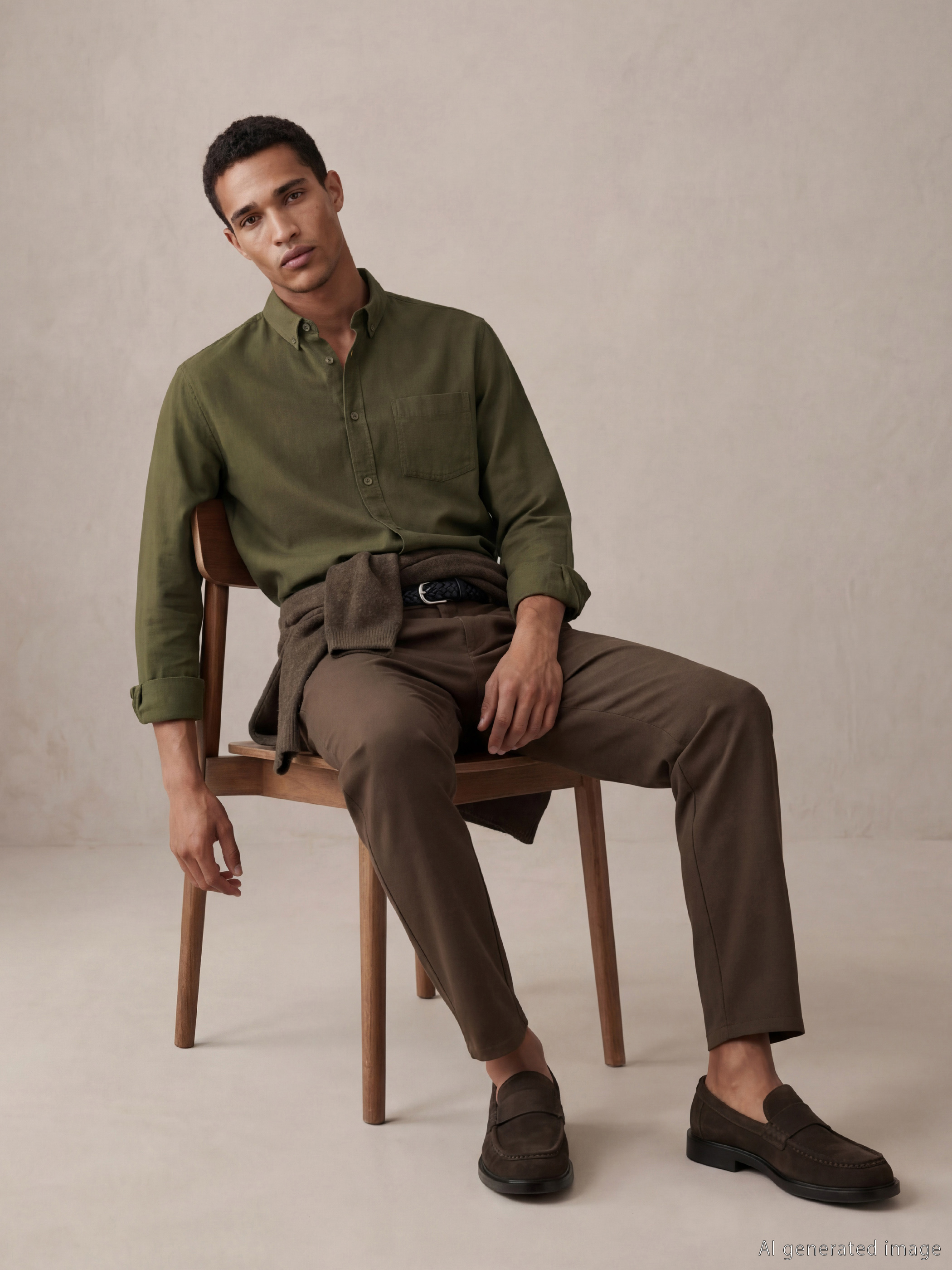 Haki Regular Fit Oxford Erkek Gömlek-2