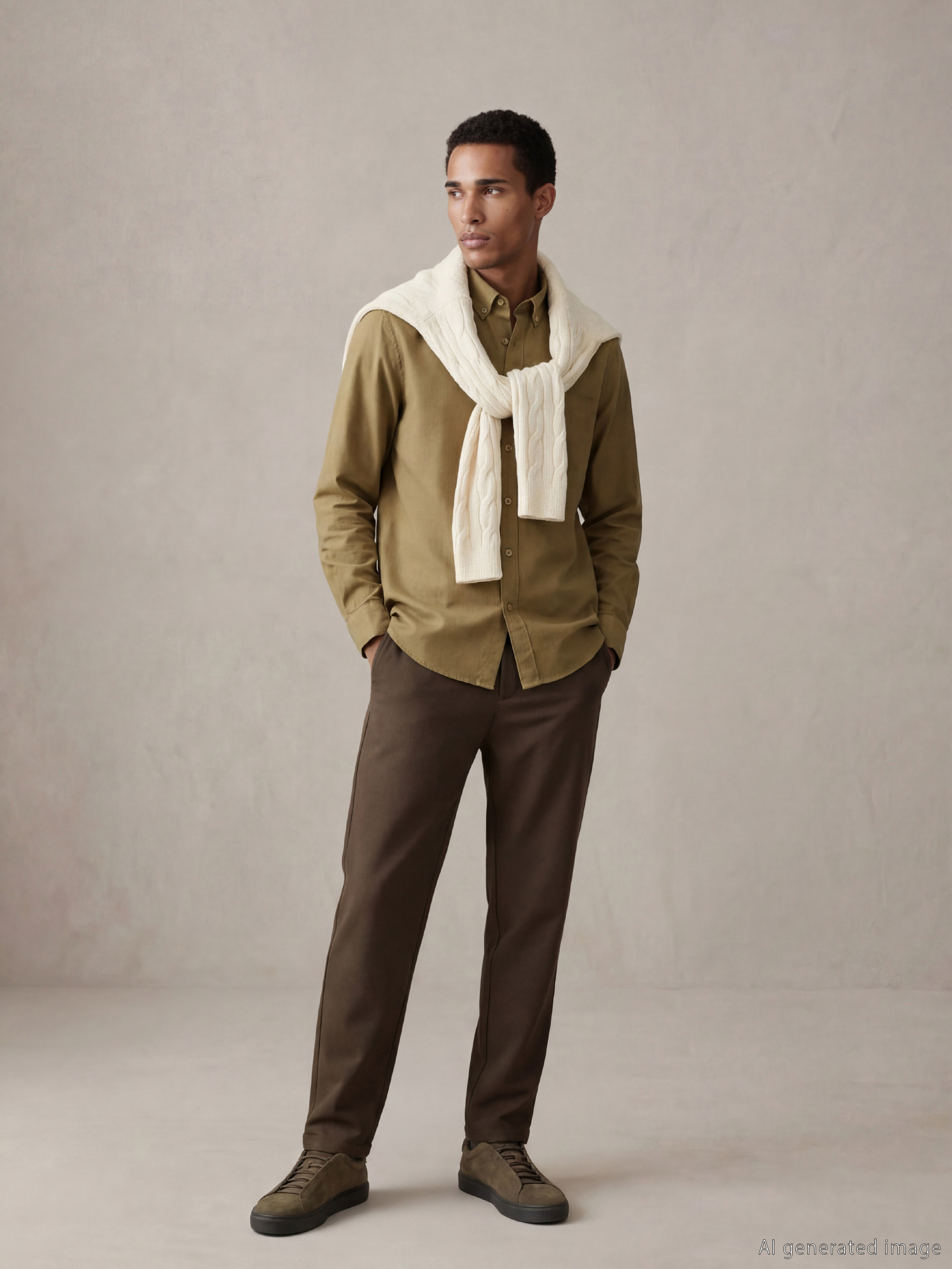 Haki Regular Fit Oxford Erkek Gömlek-1