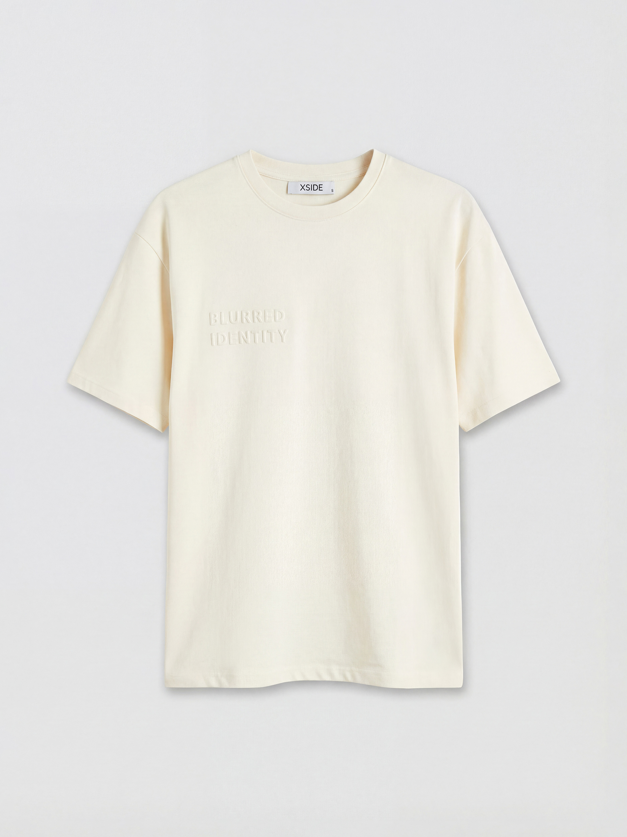 Ekru Bisiklet Yaka Baskılı Erkek Tişört-4