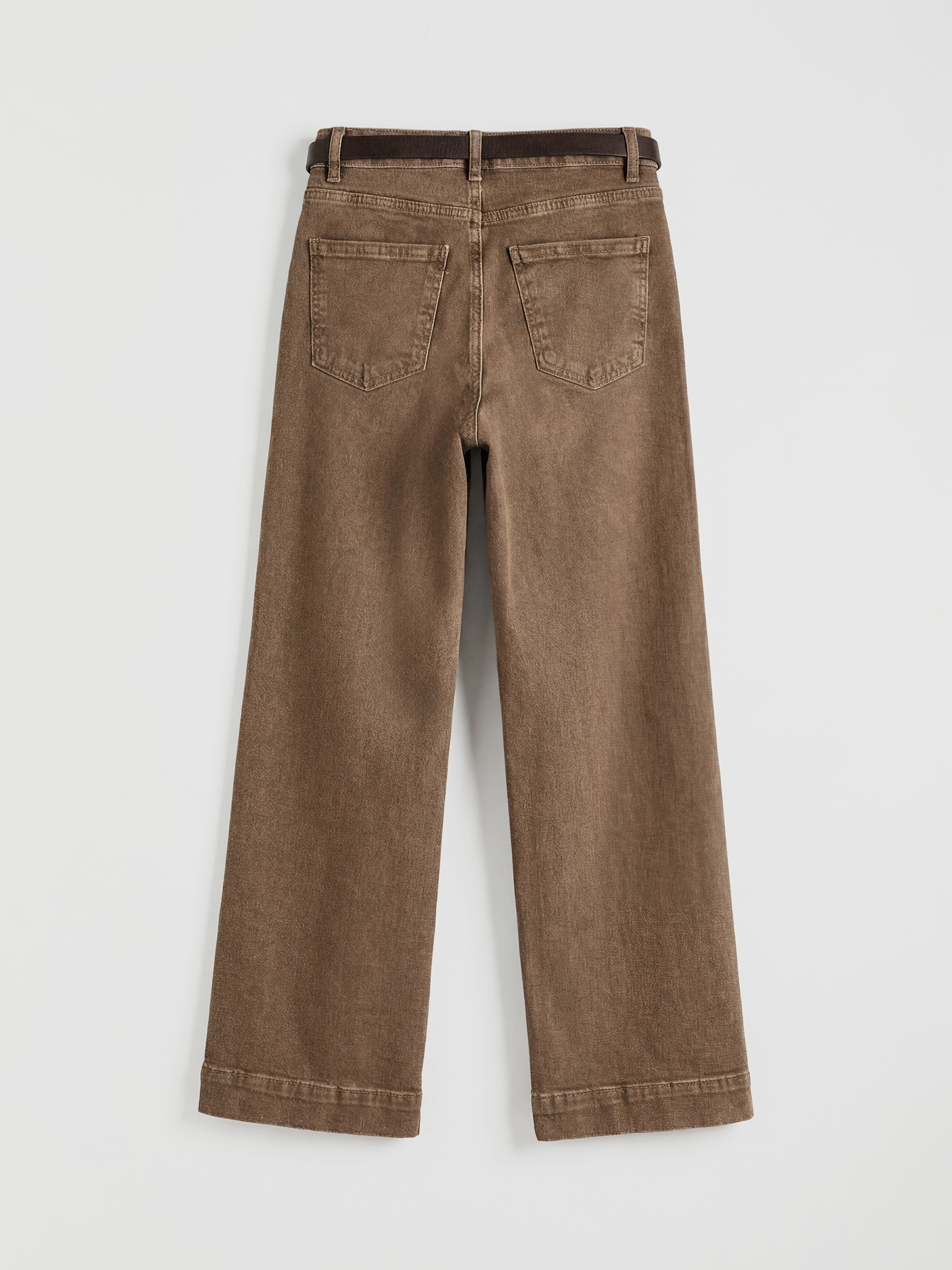 Kahverengi Yüksek Bel Wideleg Kadın Jean Pantolon-1