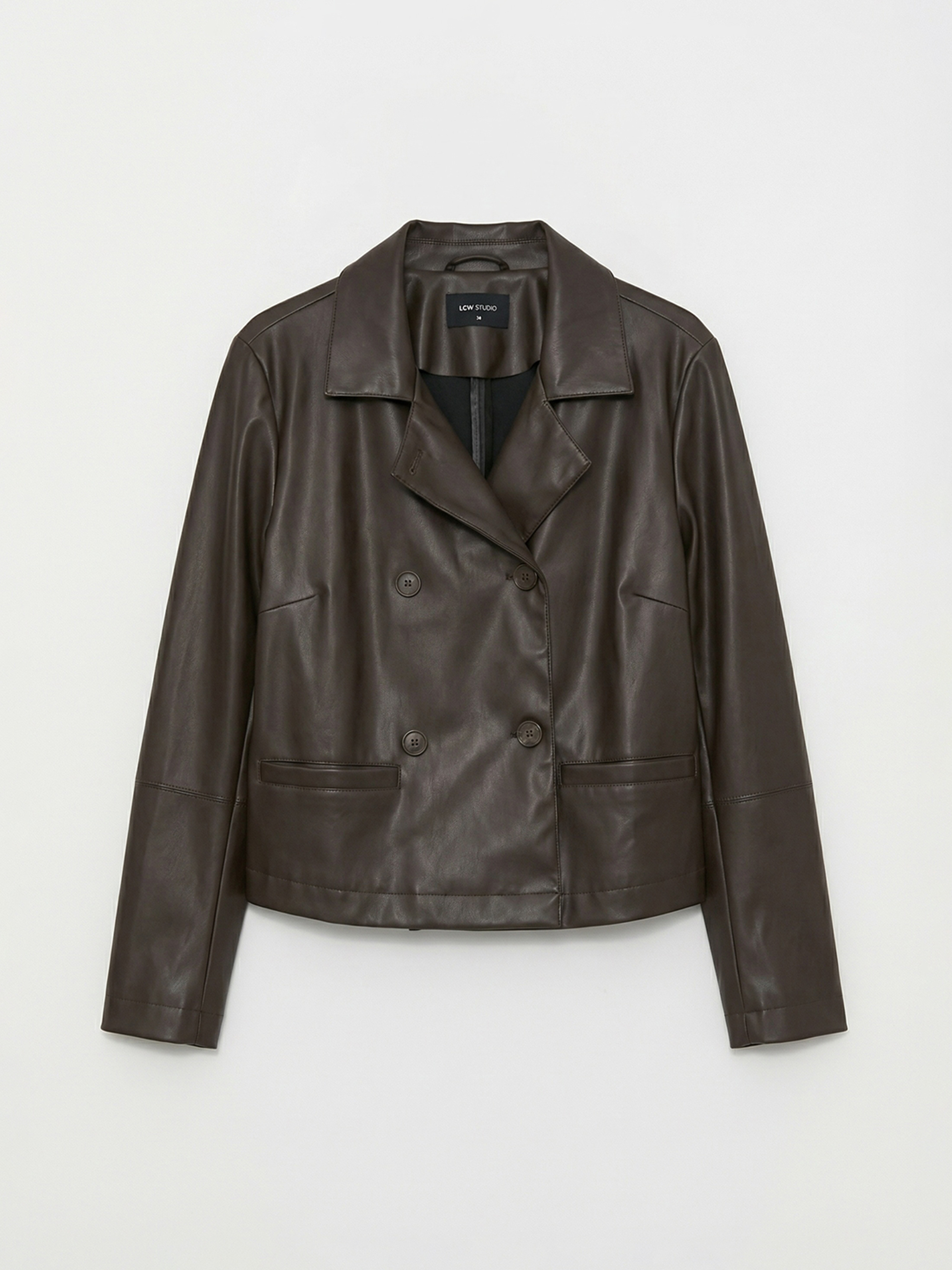 LCWAIKIKI Classic Kruvaze Yaka Kadın Deri Görünümlü Ceket - S6JD58Z8-KJN