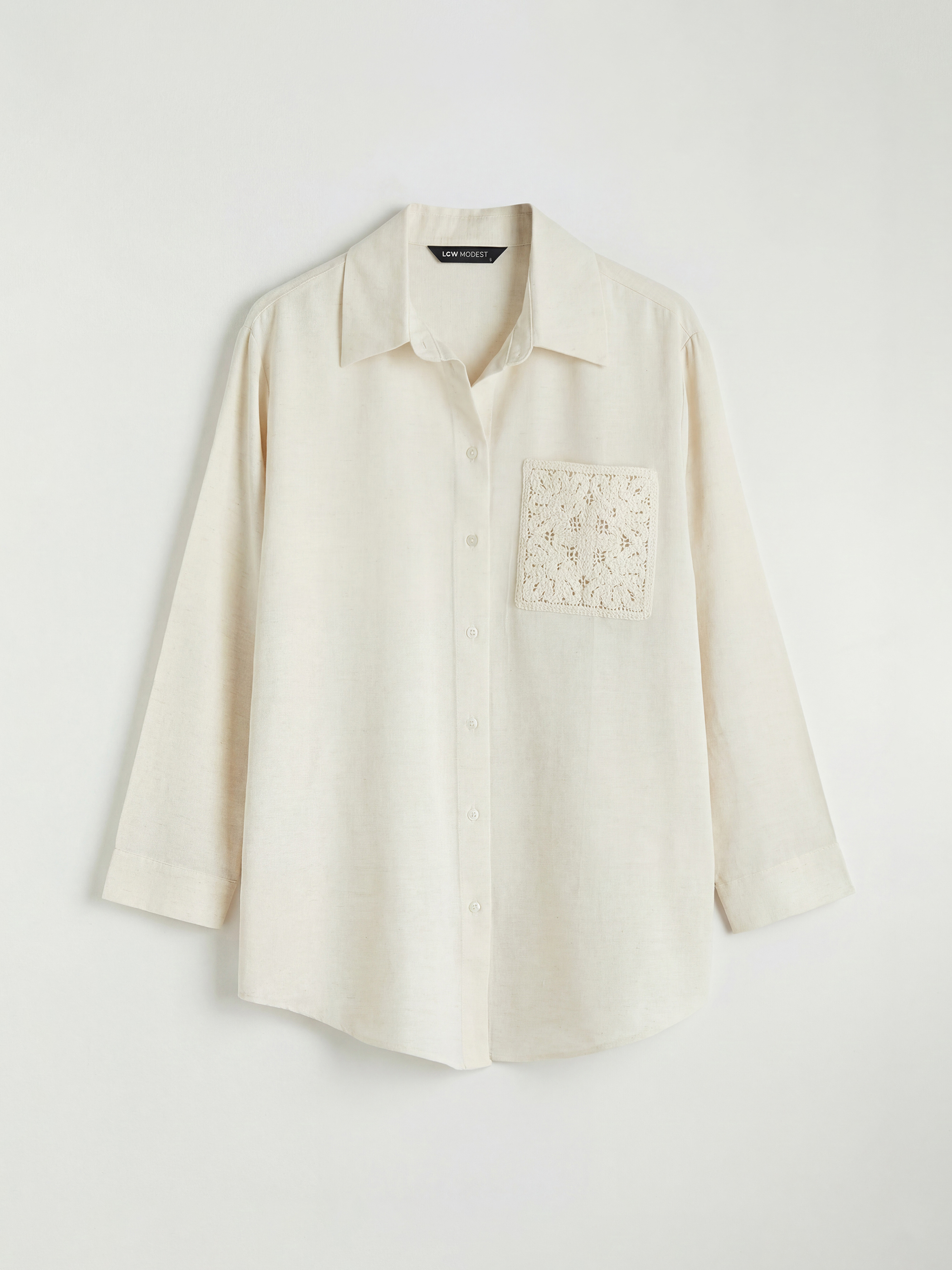 Ekru Keten Karışımlı Kadın Gömlek Tunik-4