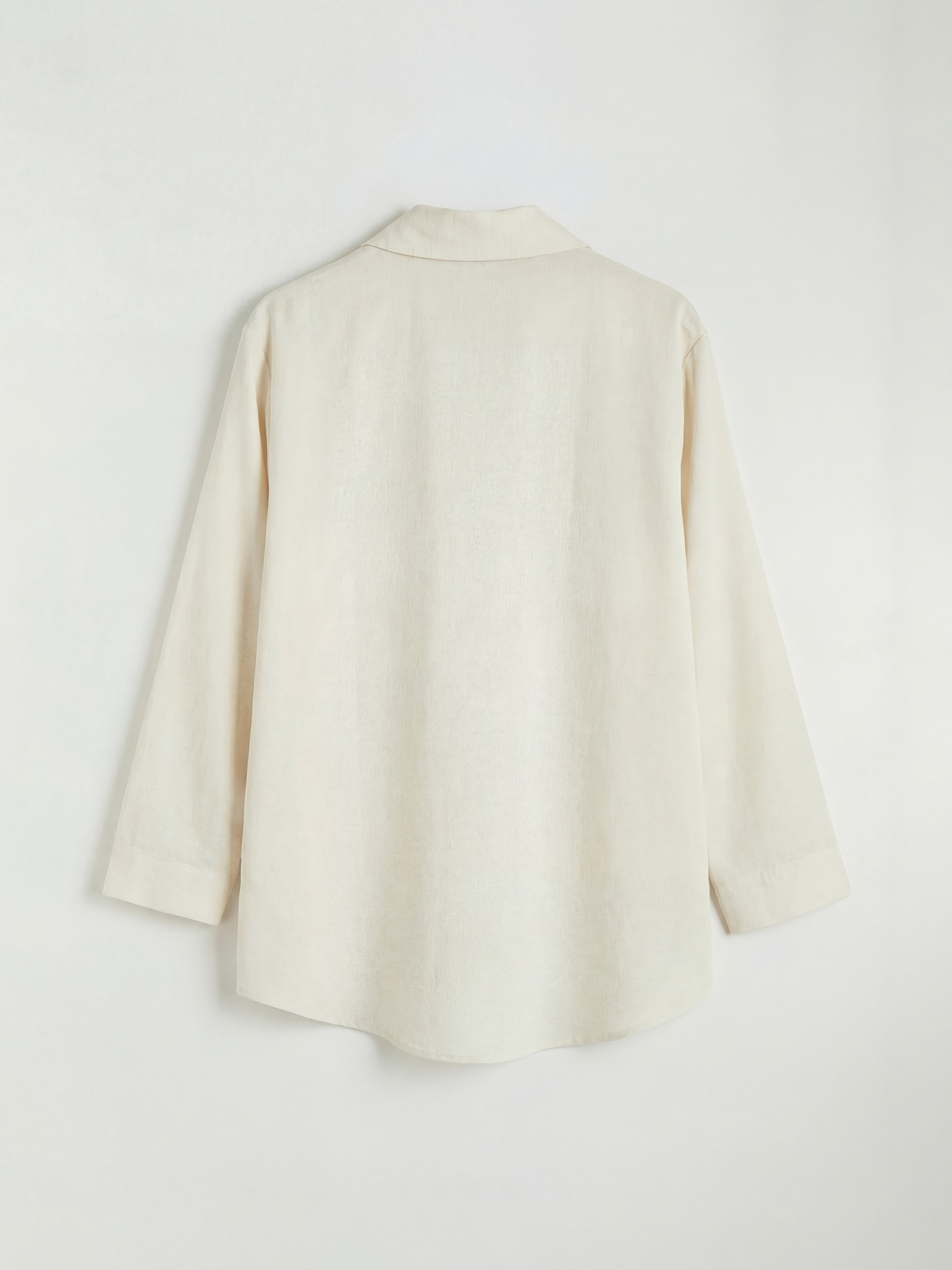 Ekru Keten Karışımlı Kadın Gömlek Tunik-5