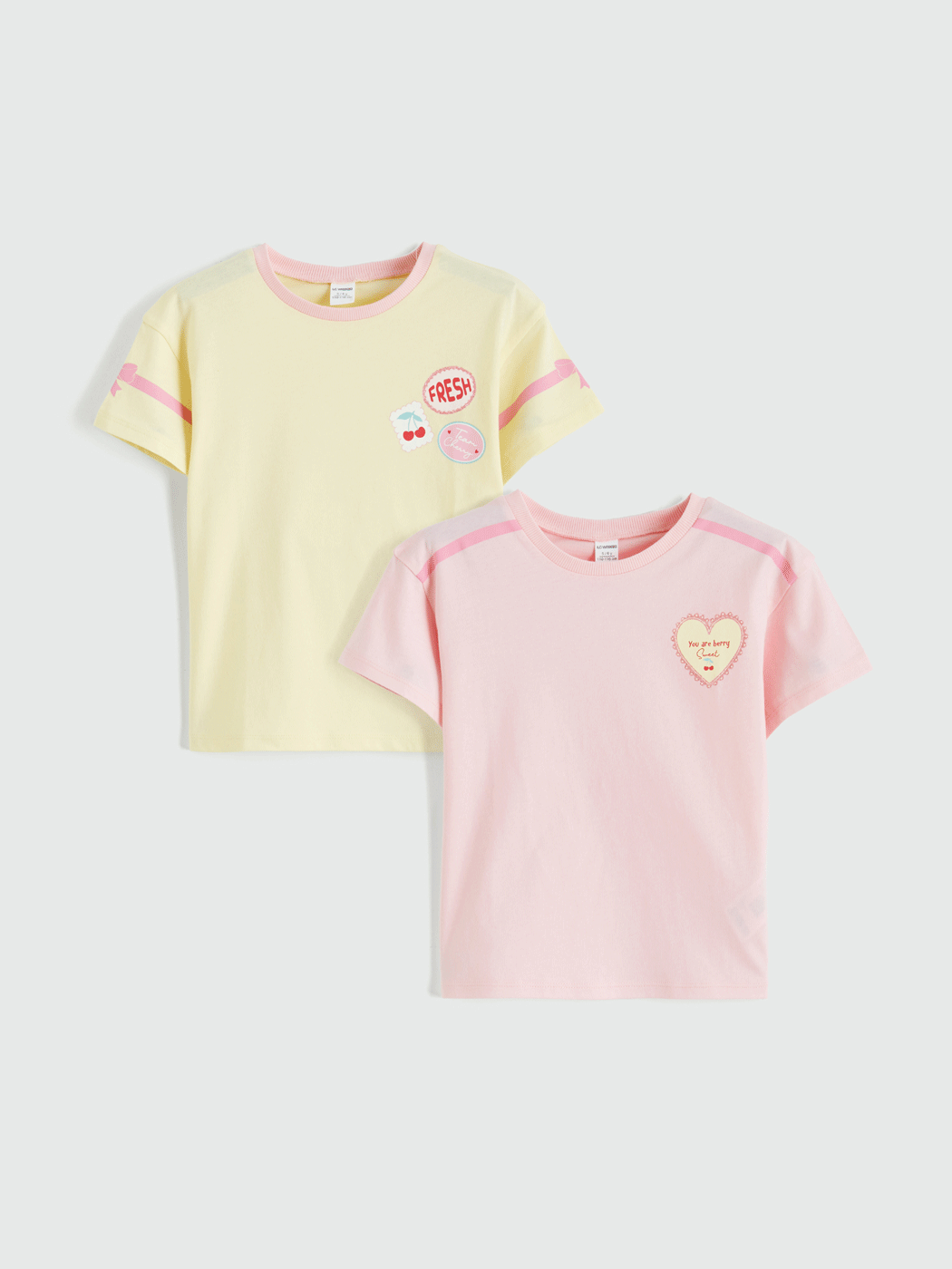 LCW Kids Bisiklet Yaka Baskılı Kız Çocuk Tişört 2'li - S6JH15Z1-FEZ