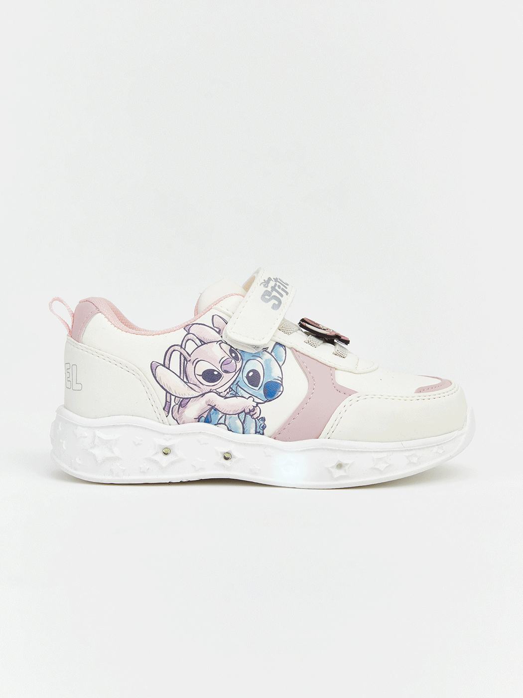 Ekru Lilo ve Stitch Baskılı Bağcık ve Cırt Cırtlı Kız Bebek Spor Ayakkabı-1