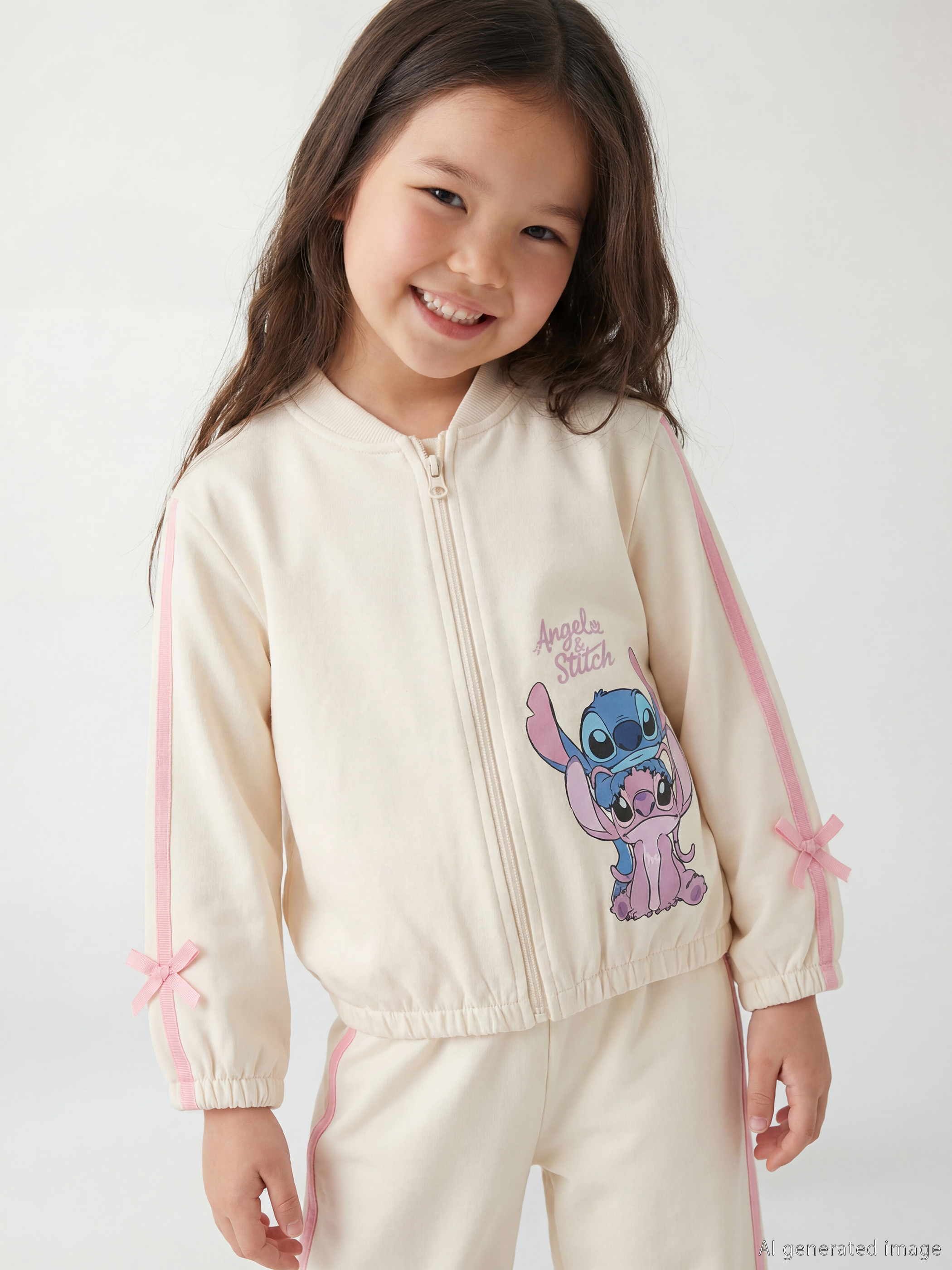 LCW Kids Stitch ve Angel Baskılı Kız Çocuk Fermuarlı Sweatshirt - S6JJ59Z1-FES