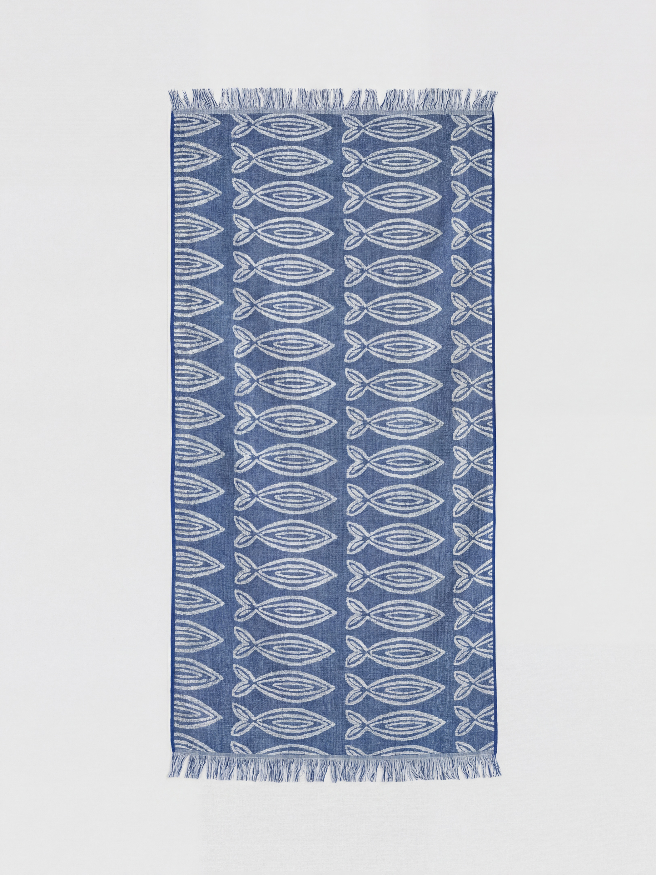 Mavi Balık Desenli Kadın Plaj Havlusu 70x150 cm-1